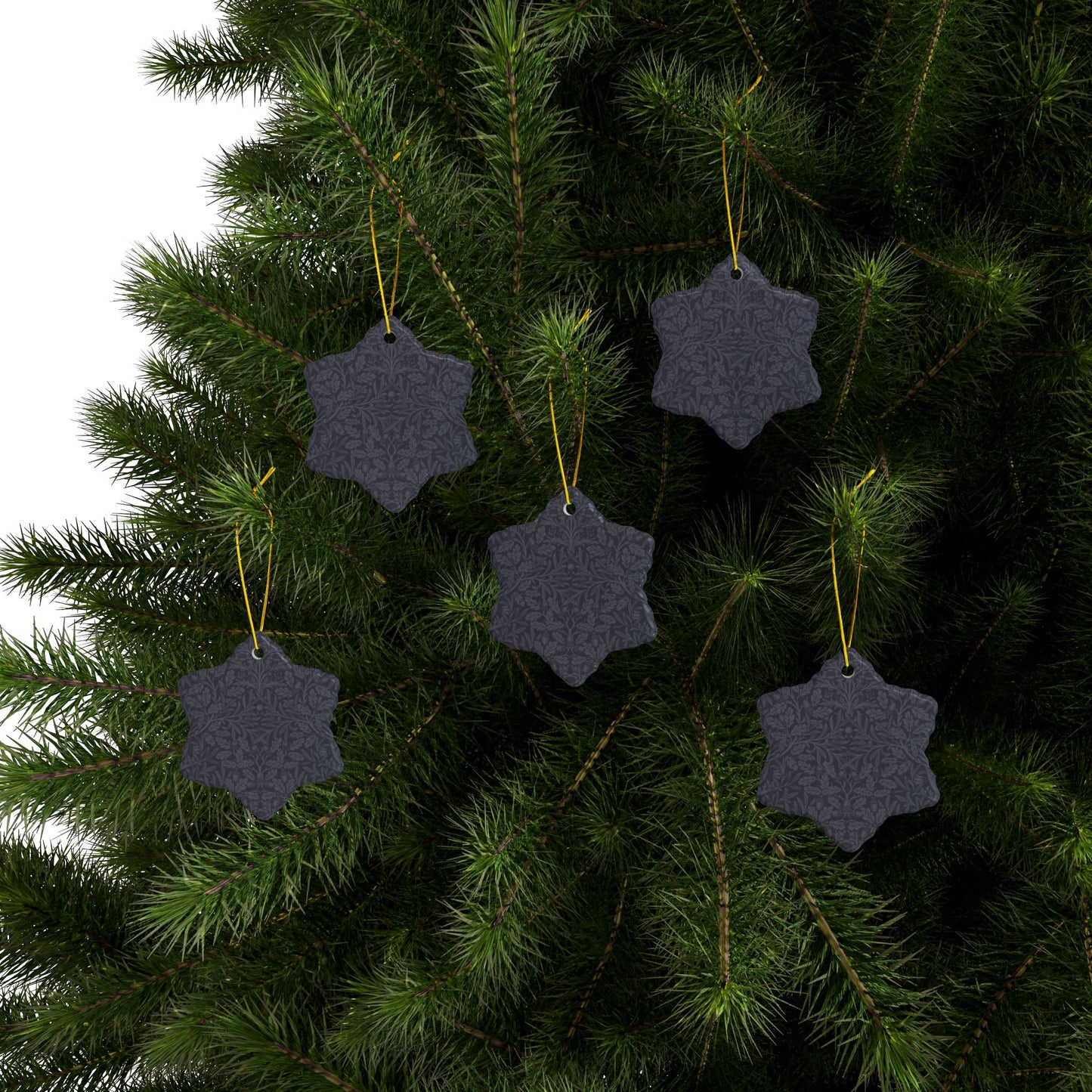 Ceramic Christmas Ornaments inspired by William Morris - Acorn & Oak Leaves (Smoky Blue) Collection - Double Sided Print: 1pc, 3pcs, 5pcs, 10pcs