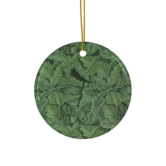Ceramic Christmas Ornaments inspired by William Morris - Acanthus Collection (Green) - Double Sided Print: 1pc, 3pcs, 5pcs, 10pcs