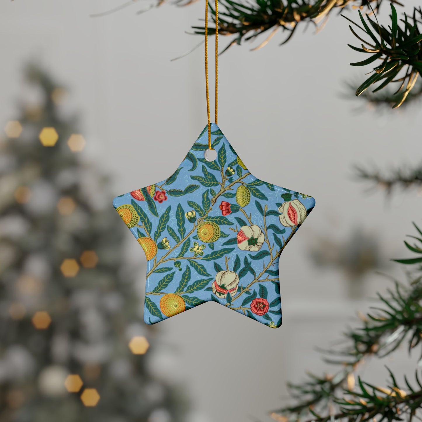 Ceramic Christmas Ornaments inspired by William Morris - Four Fruits Collection (Sky) - Double Sided Print: 1pc, 3pcs, 5pcs, 10pcs