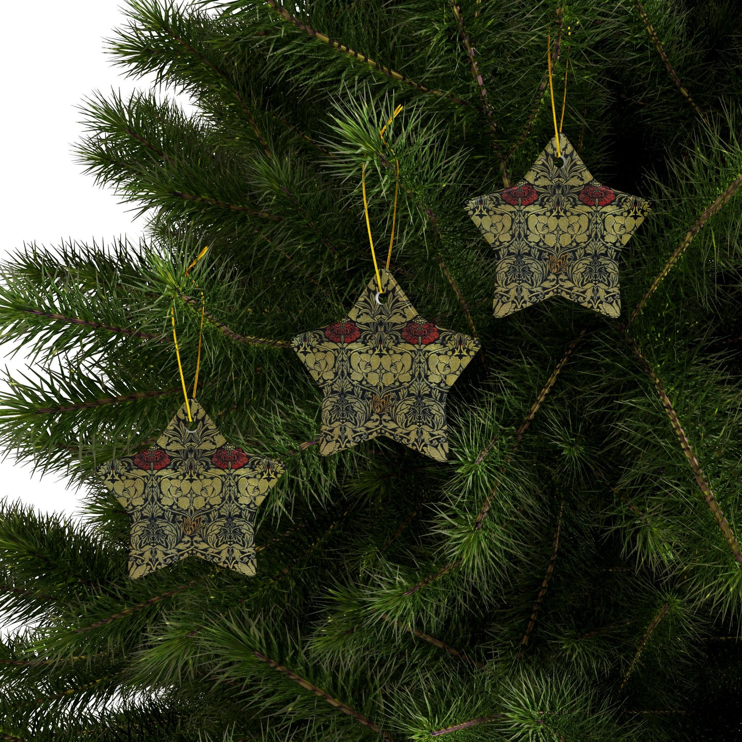 Ceramic Christmas Ornaments inspired by William Morris - Tulip & Rose Collection - Double Sided Print: 1pc, 3pcs, 5pcs, 10pcs
