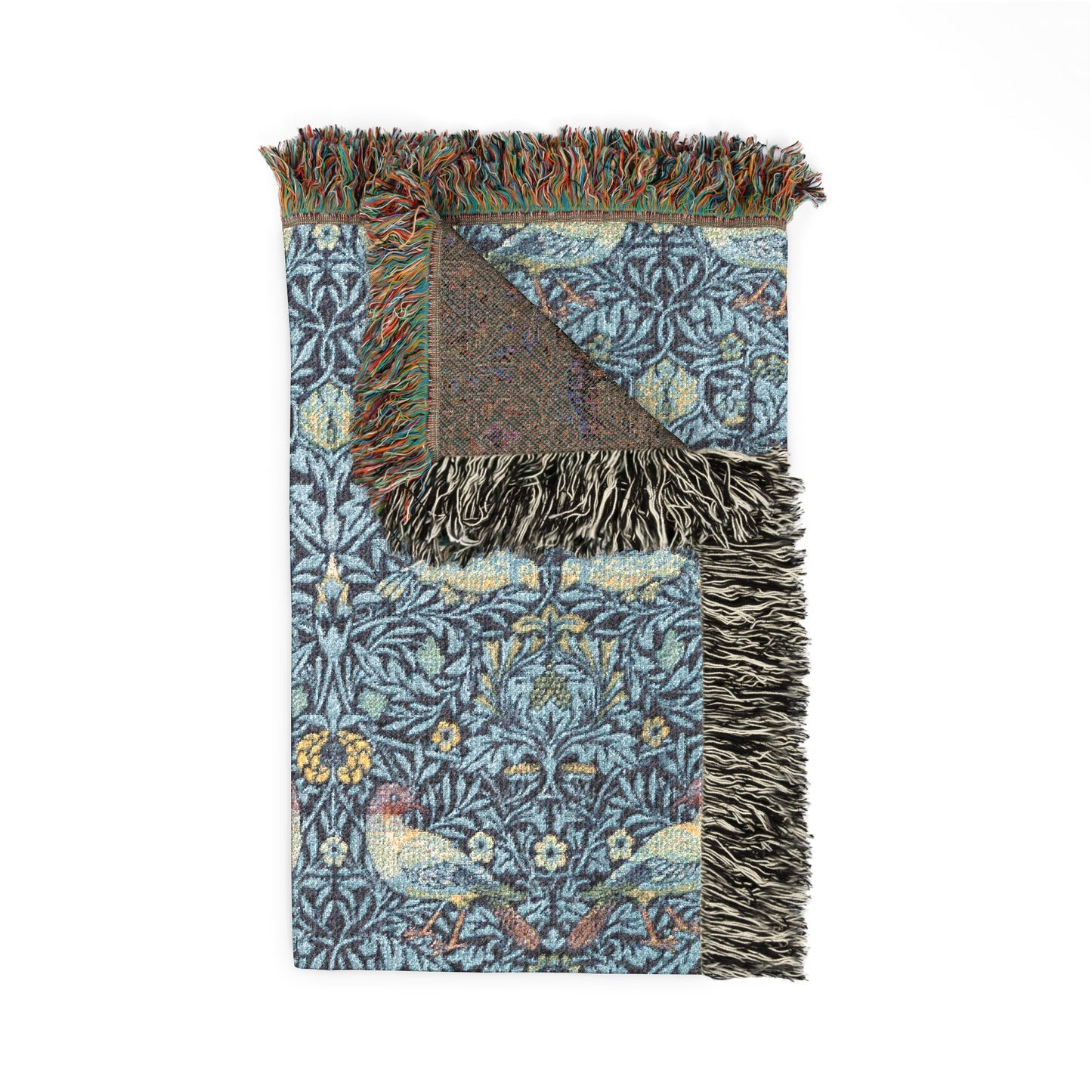 Woven Cotton Blanket inspired by William Morris - Bird Collection (Blue)