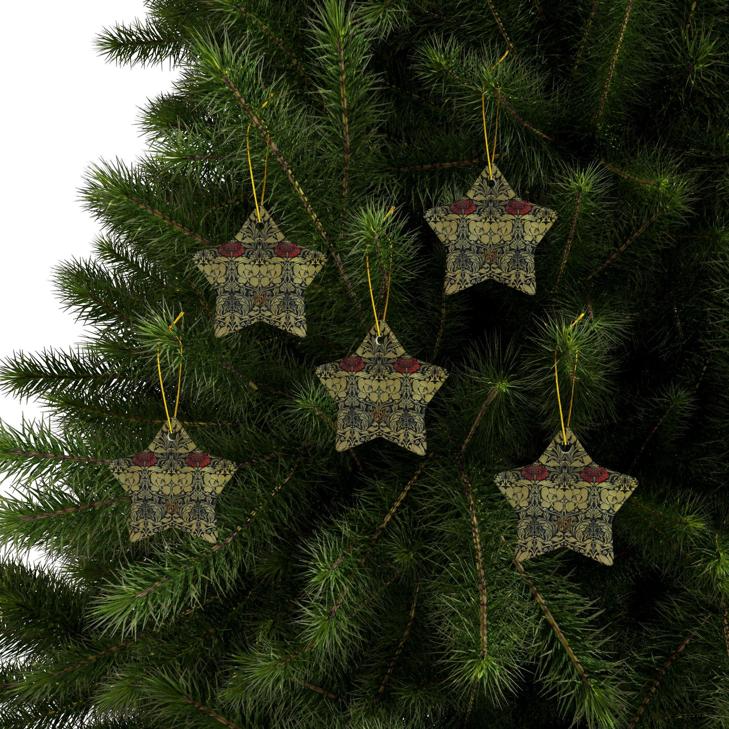 Ceramic Christmas Ornaments inspired by William Morris - Tulip & Rose Collection - Double Sided Print: 1pc, 3pcs, 5pcs, 10pcs