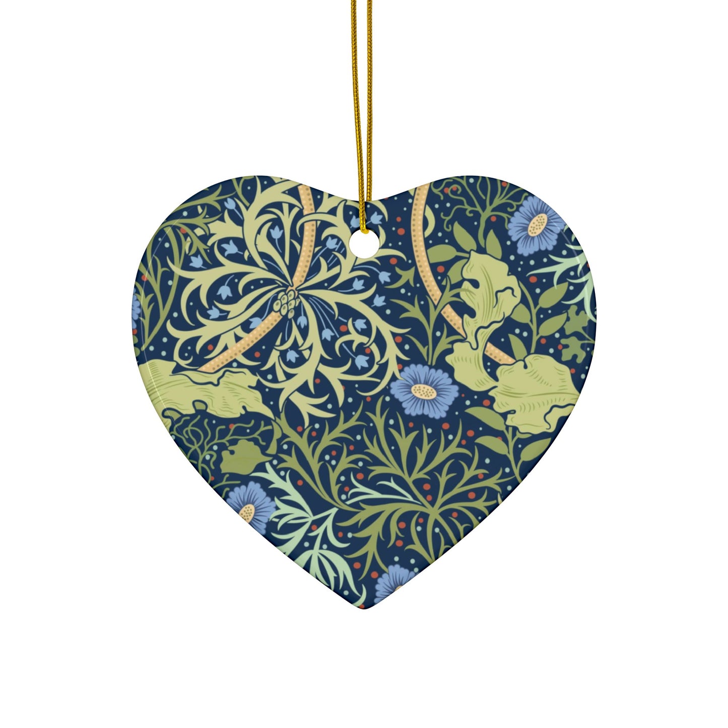 Ceramic Christmas Ornaments inspired by William Morris - Seaweed Collection (Blue Flower) - Double Sided Print: 1pc, 3pcs, 5pcs, 10pcs