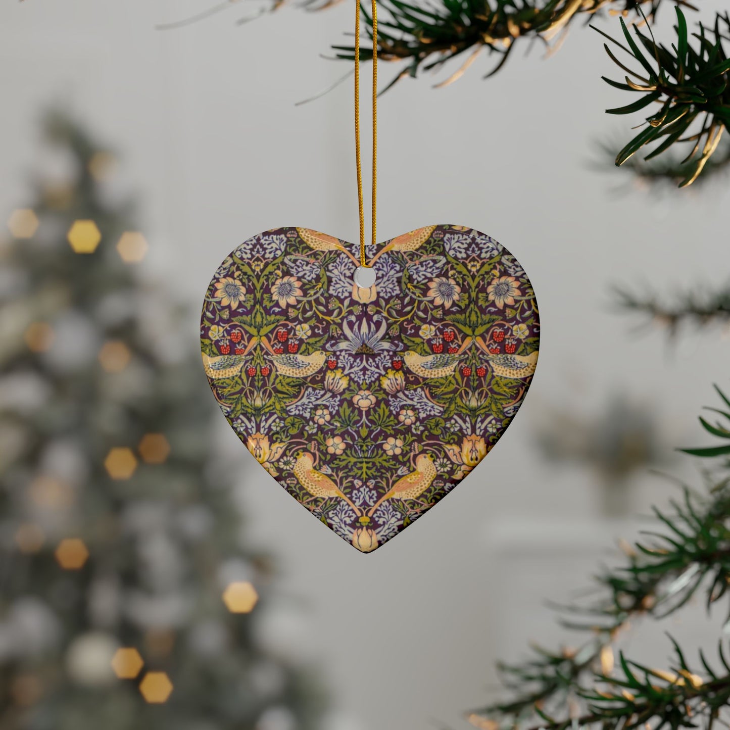 Ceramic Christmas Ornaments inspired by William Morris - Strawberry Thief Collection (Damson) - Double Sided Print: 1pc, 3pcs, 5pcs, 10pcs