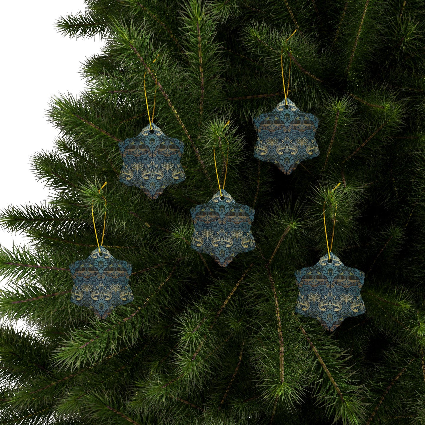 Ceramic Christmas Ornaments inspired by William Morris - Peacock & Dragon Collection - Double Sided Print: 1pc, 3pcs, 5pcs, 10pcs