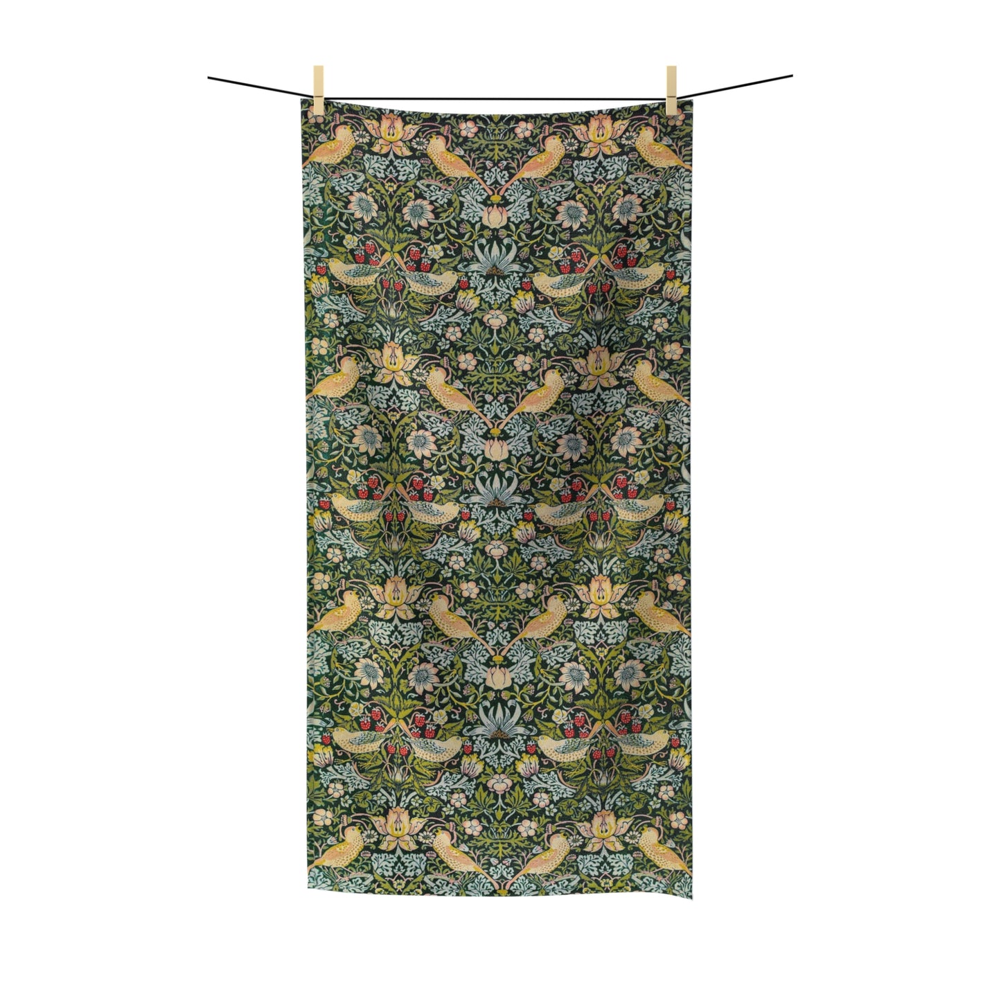 Luxury Polycotton Towel inspired by William Morris - Strawberry Thief Collection (Ebony)