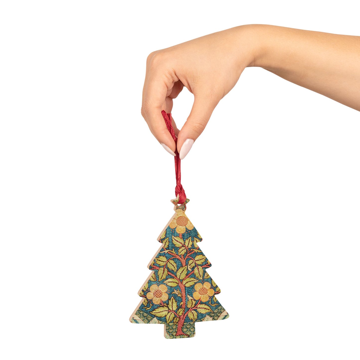 Wooden Christmas Ornaments inspired by William Morris - Rose Wreath Collection