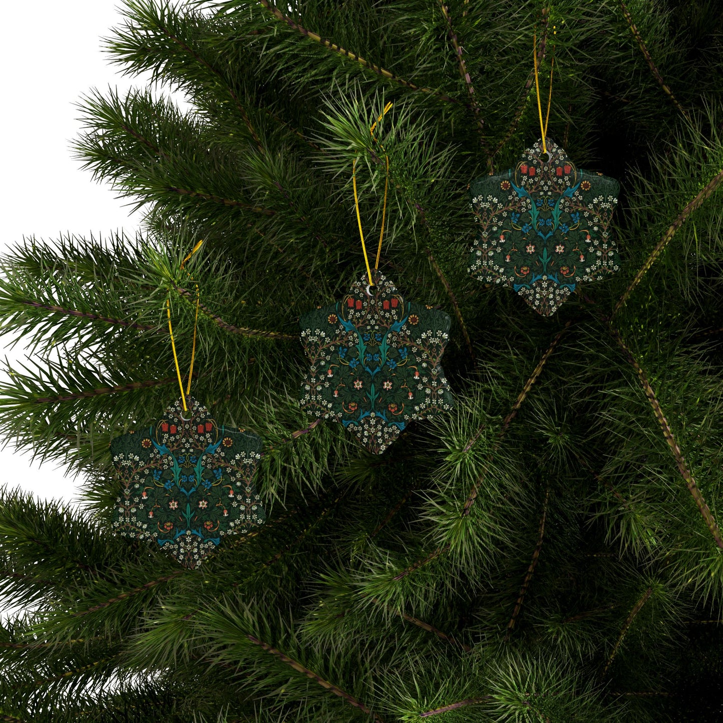 Ceramic Christmas Ornaments inspired by William Morris - Tulip Collection - Double Sided Print: 1pc, 3pcs, 5pcs, 10pcs