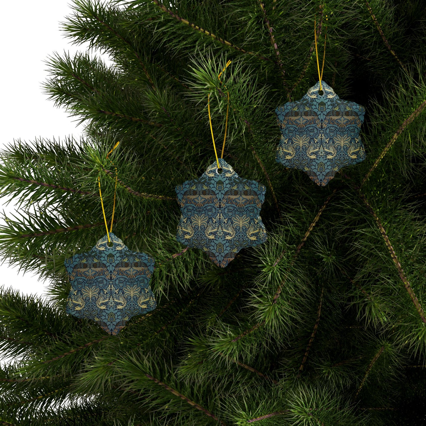 Ceramic Christmas Ornaments inspired by William Morris - Peacock & Dragon Collection - Double Sided Print: 1pc, 3pcs, 5pcs, 10pcs