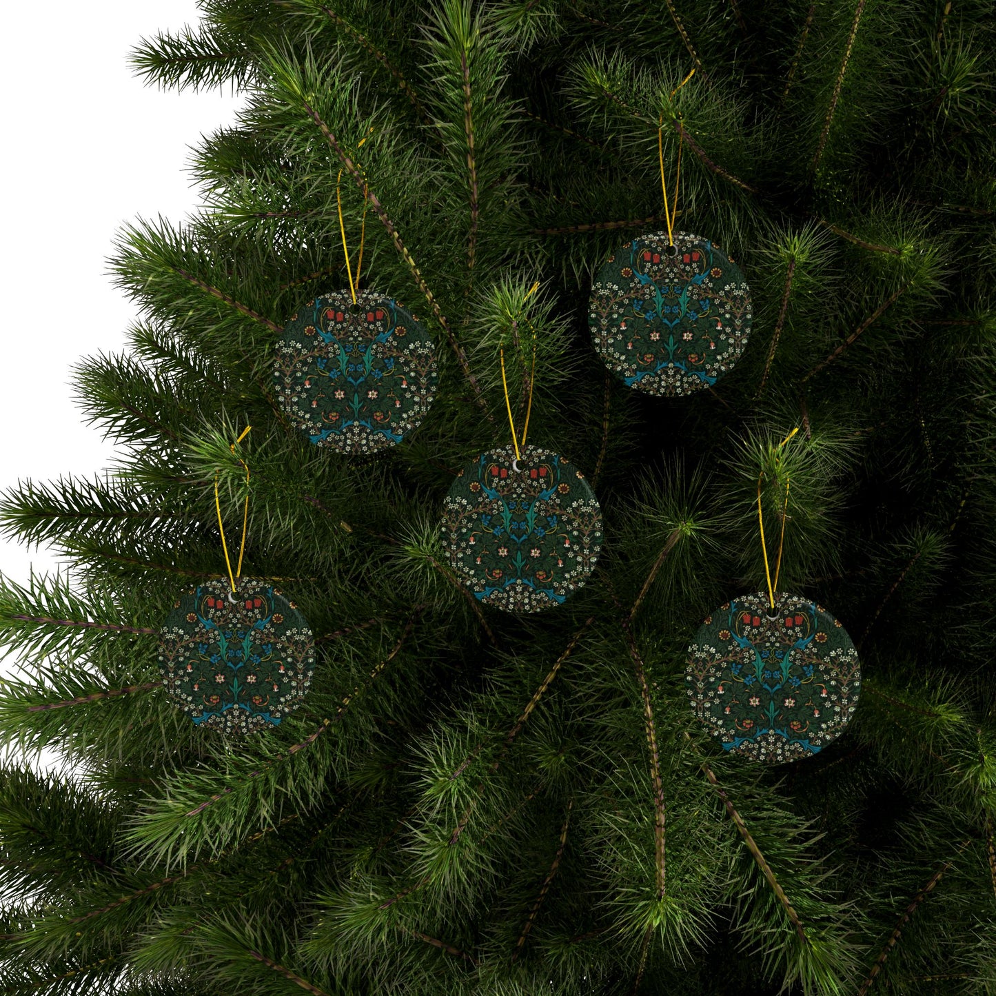 Ceramic Christmas Ornaments inspired by William Morris - Tulip Collection - Double Sided Print: 1pc, 3pcs, 5pcs, 10pcs
