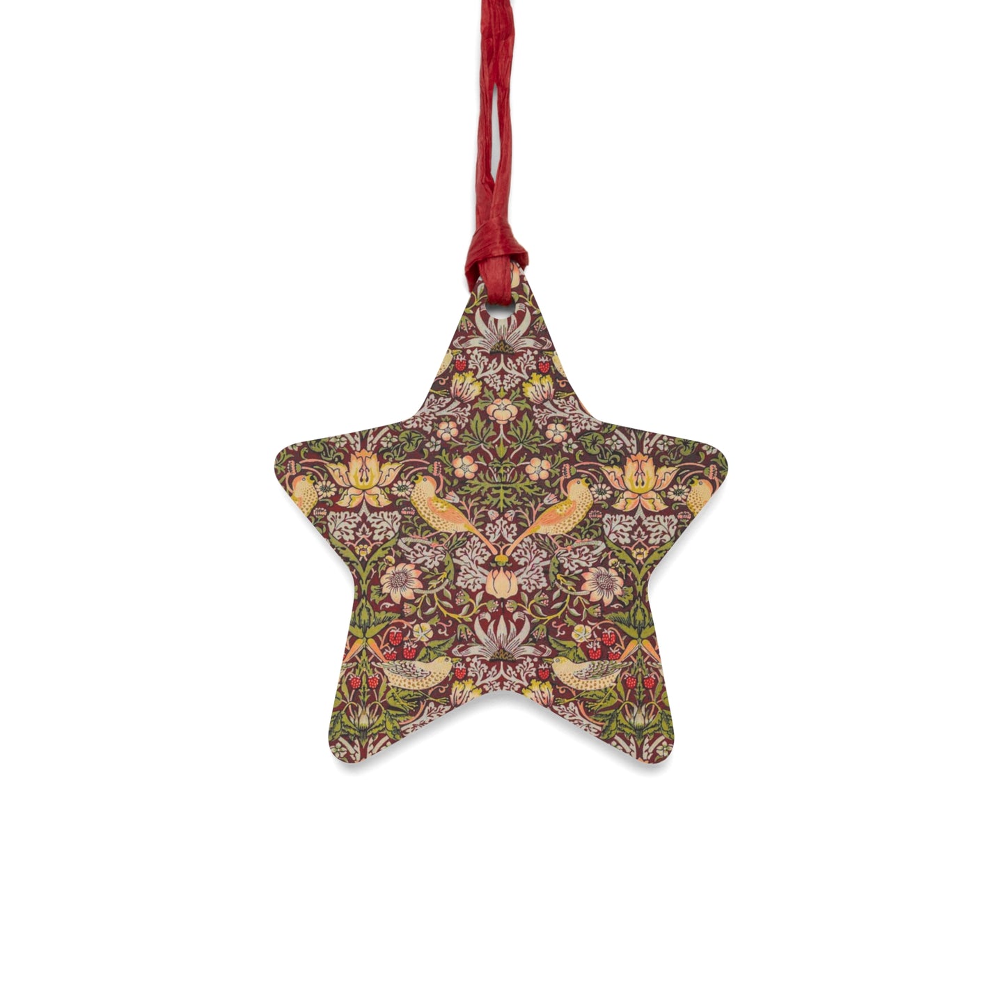William Morris & Co Wooden Christmas Ornaments - Strawberry Thief Collection (Crimson)