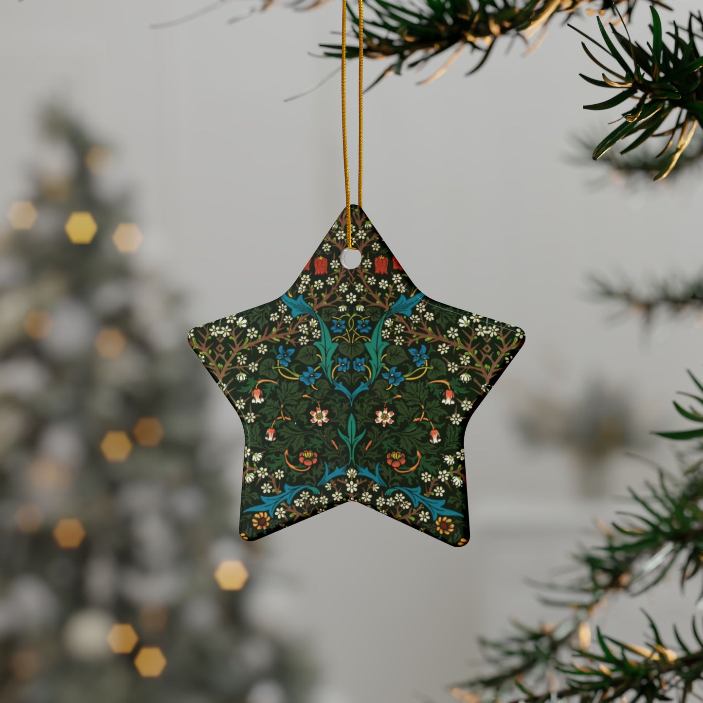 Ceramic Christmas Ornaments inspired by William Morris - Tulip Collection - Double Sided Print: 1pc, 3pcs, 5pcs, 10pcs
