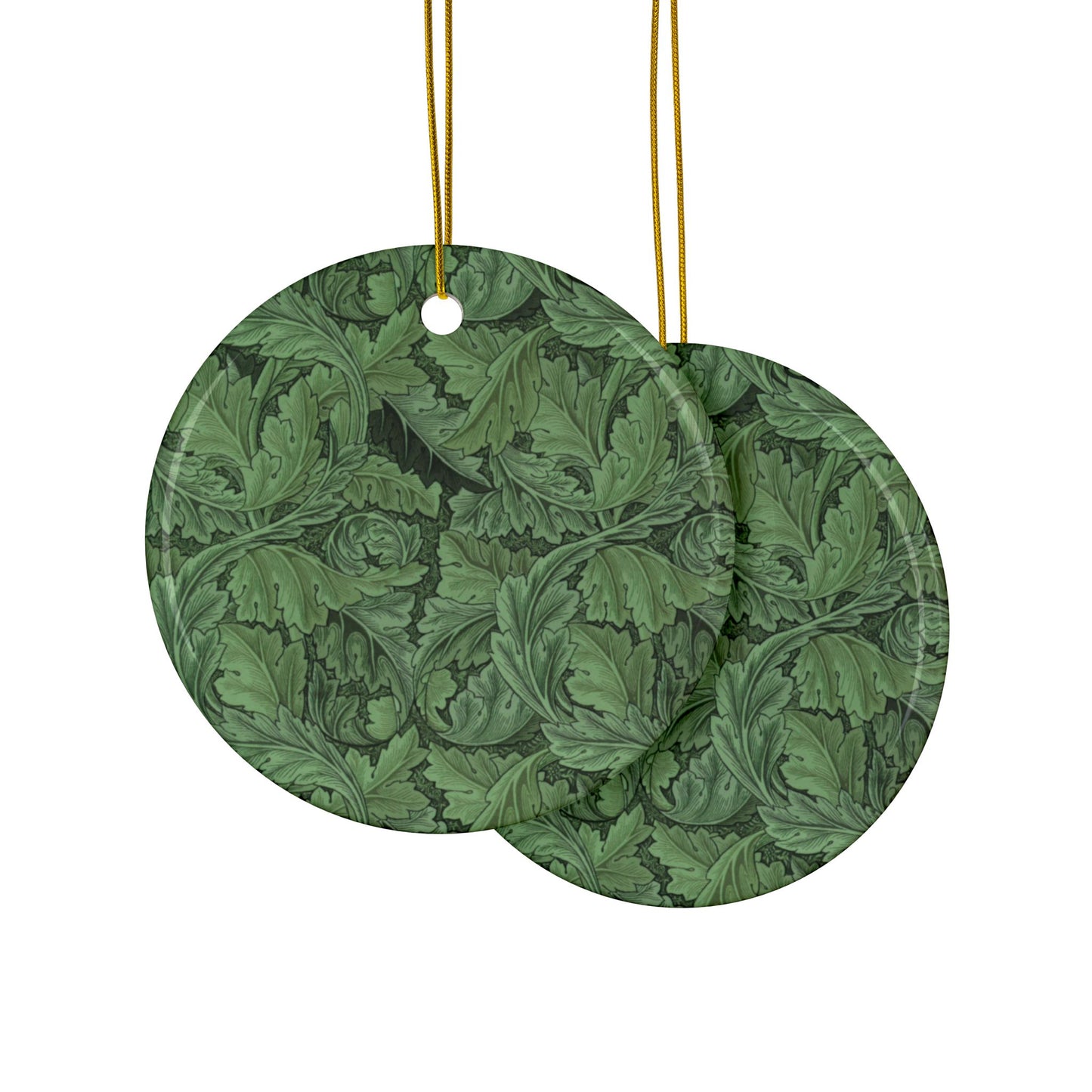 Ceramic Christmas Ornaments inspired by William Morris - Acanthus Collection (Green) - Double Sided Print: 1pc, 3pcs, 5pcs, 10pcs
