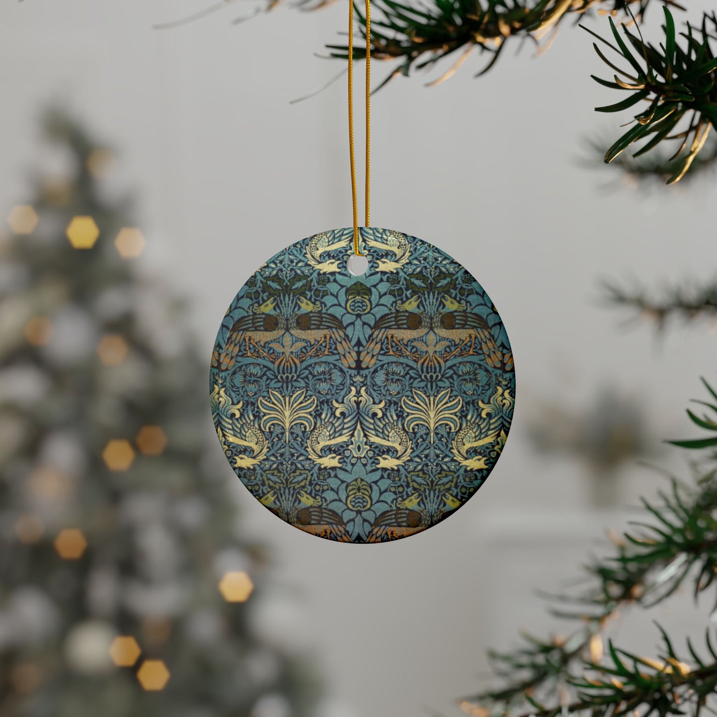 Ceramic Christmas Ornaments inspired by William Morris - Peacock & Dragon Collection - Double Sided Print: 1pc, 3pcs, 5pcs, 10pcs