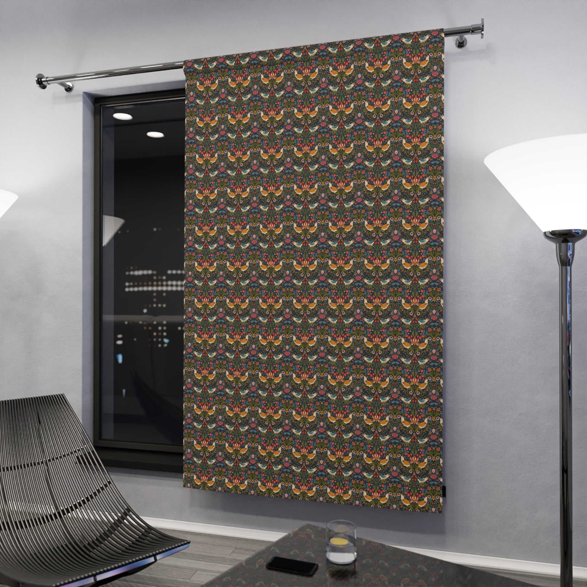 Blackout Window Curtain by William Morris - Strawberry Thief (Ebony)-4