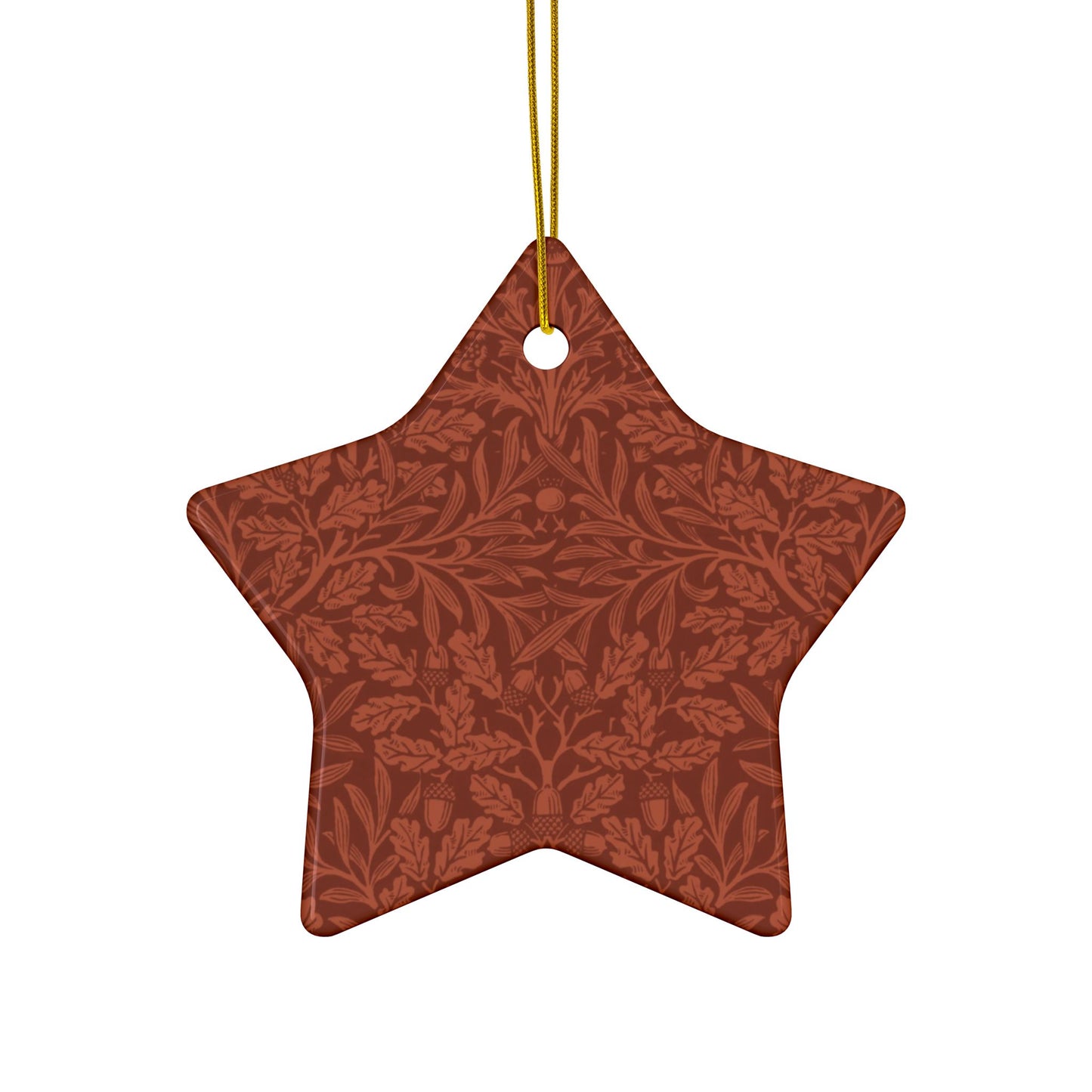 Ceramic Christmas Ornaments inspired by William Morris - Acorn & Oak Leaves (Rust) Collection - Double Sided Print: 1pc, 3pcs, 5pcs, 10pcs