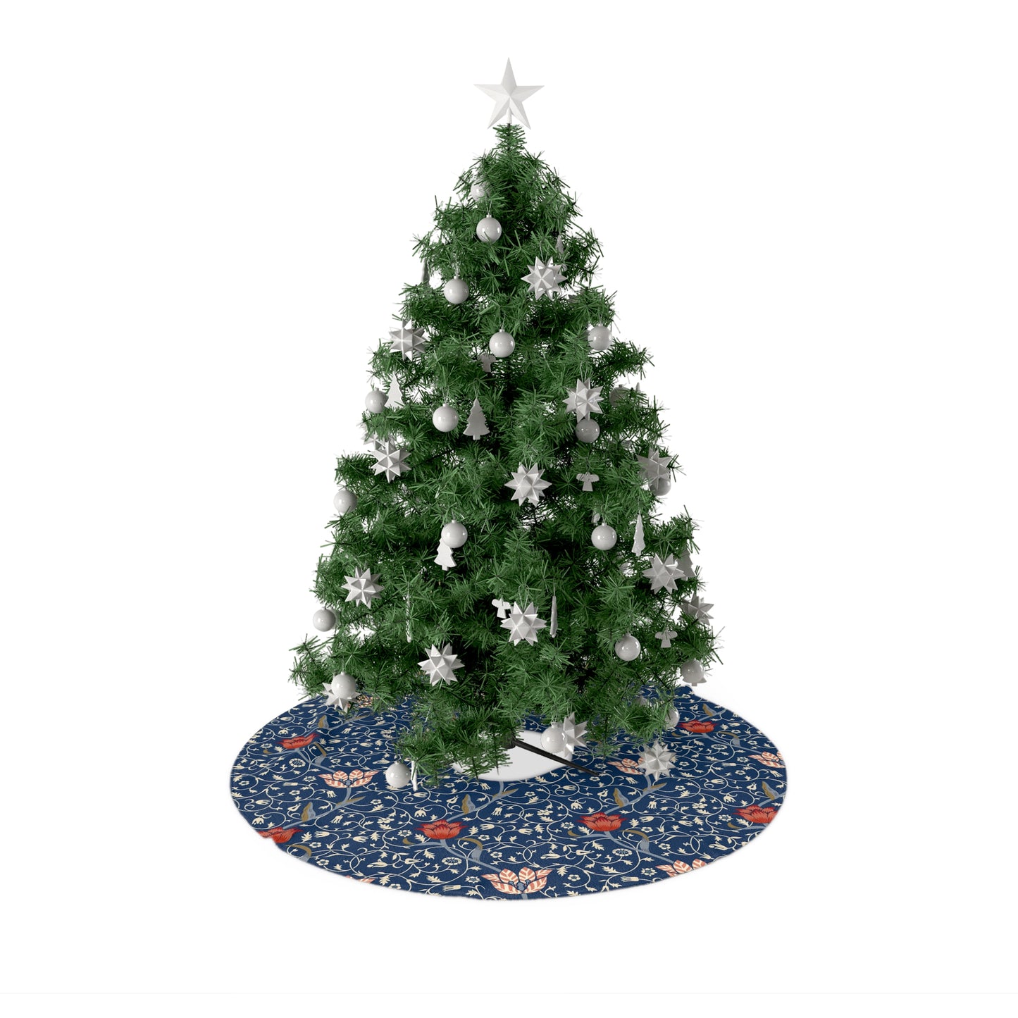 Floral Navy Christmas Tree Skirt – Vintage Tulip Holiday Tree Mat