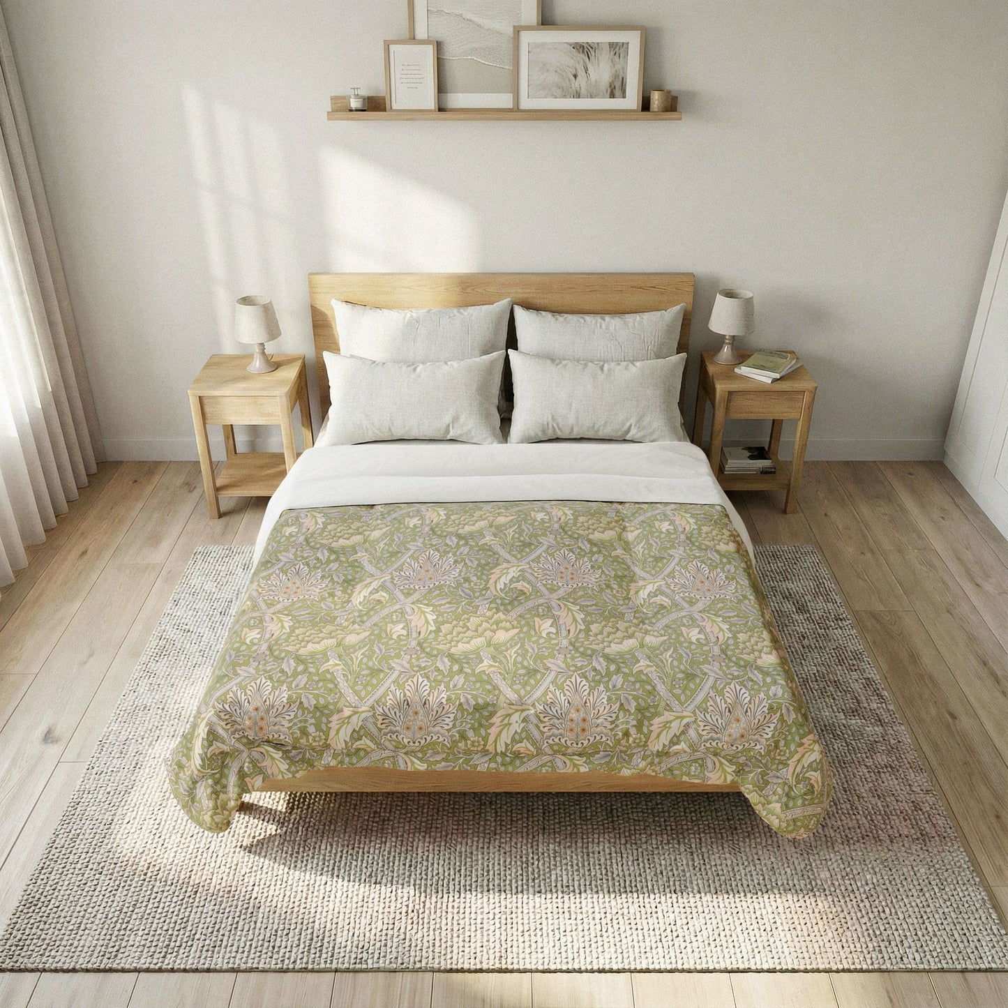 Floral Vine Cotton Comforter — Sage Green Botanical Duvet Cover