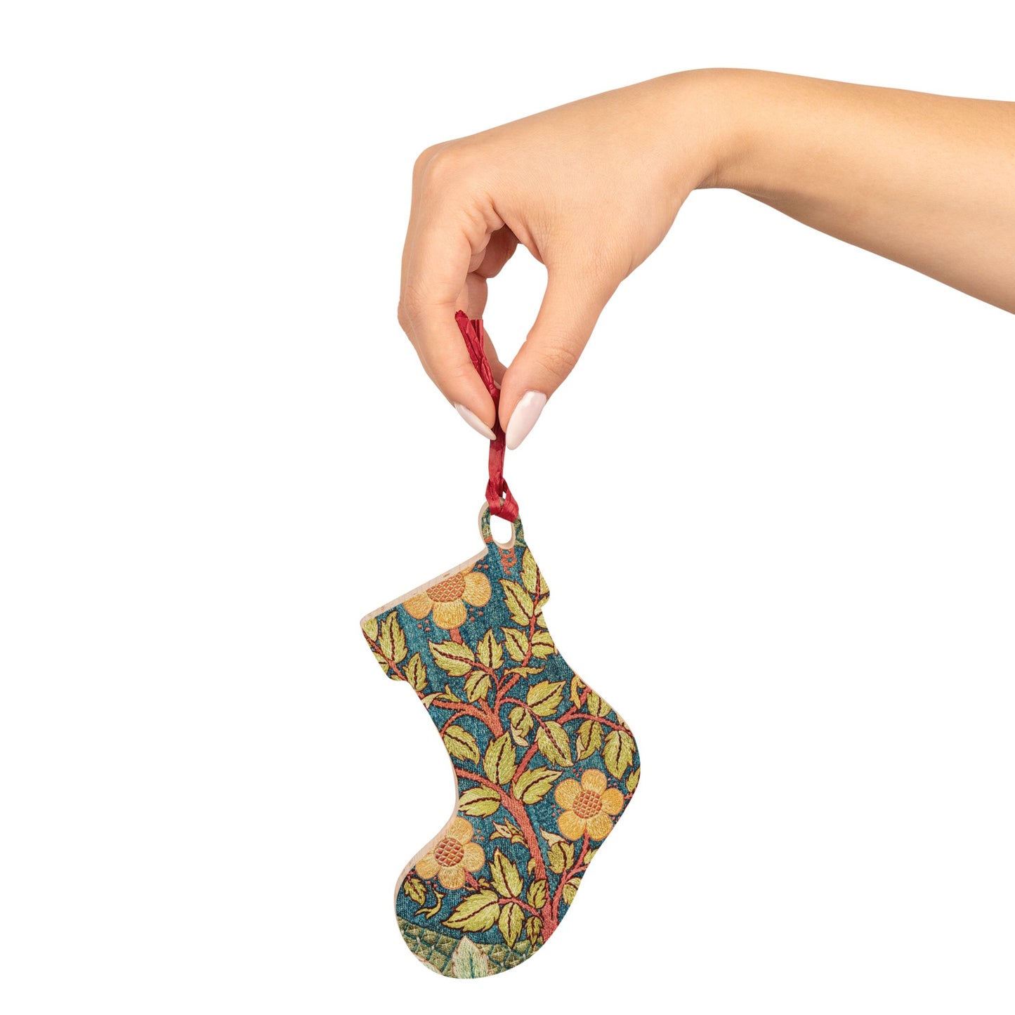 Wooden Christmas Ornaments inspired by William Morris - Rose Wreath Collection