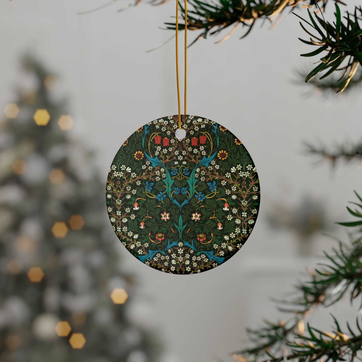 Ceramic Christmas Ornaments inspired by William Morris - Tulip Collection - Double Sided Print: 1pc, 3pcs, 5pcs, 10pcs