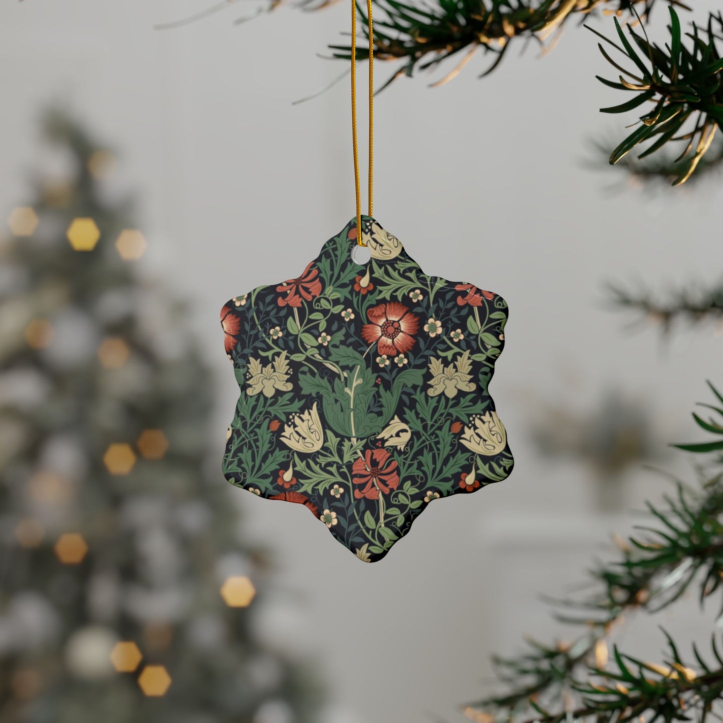 Ceramic Christmas Ornaments inspired by William Morris - Compton Collection (Hill Cottage) - Double Sided Print: 1pc, 3pcs, 5pcs, 10pcs