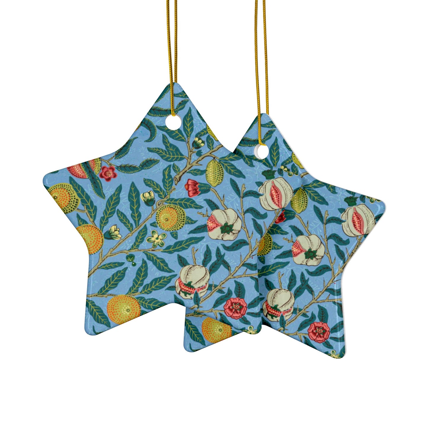 Ceramic Christmas Ornaments inspired by William Morris - Four Fruits Collection (Sky) - Double Sided Print: 1pc, 3pcs, 5pcs, 10pcs