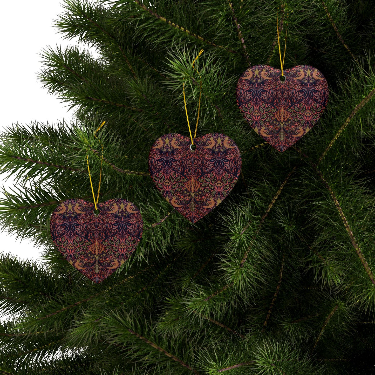 Ceramic Christmas Ornaments inspired by William Morris - Dove & Rose Collection - Double Sided Print: 1pc, 3pcs, 5pcs, 10pcs