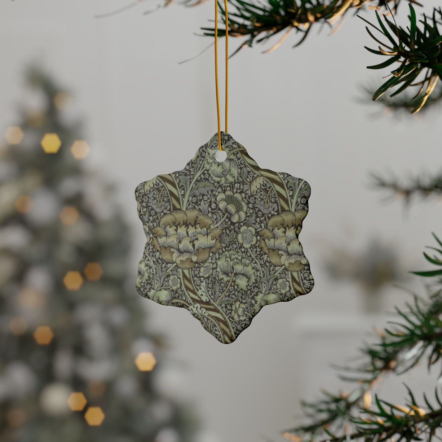 Ceramic Christmas Ornaments inspired by William Morris - Wandle Collection (Grey) - Double Sided Print: 1pc, 3pcs, 5pcs, 10pcs