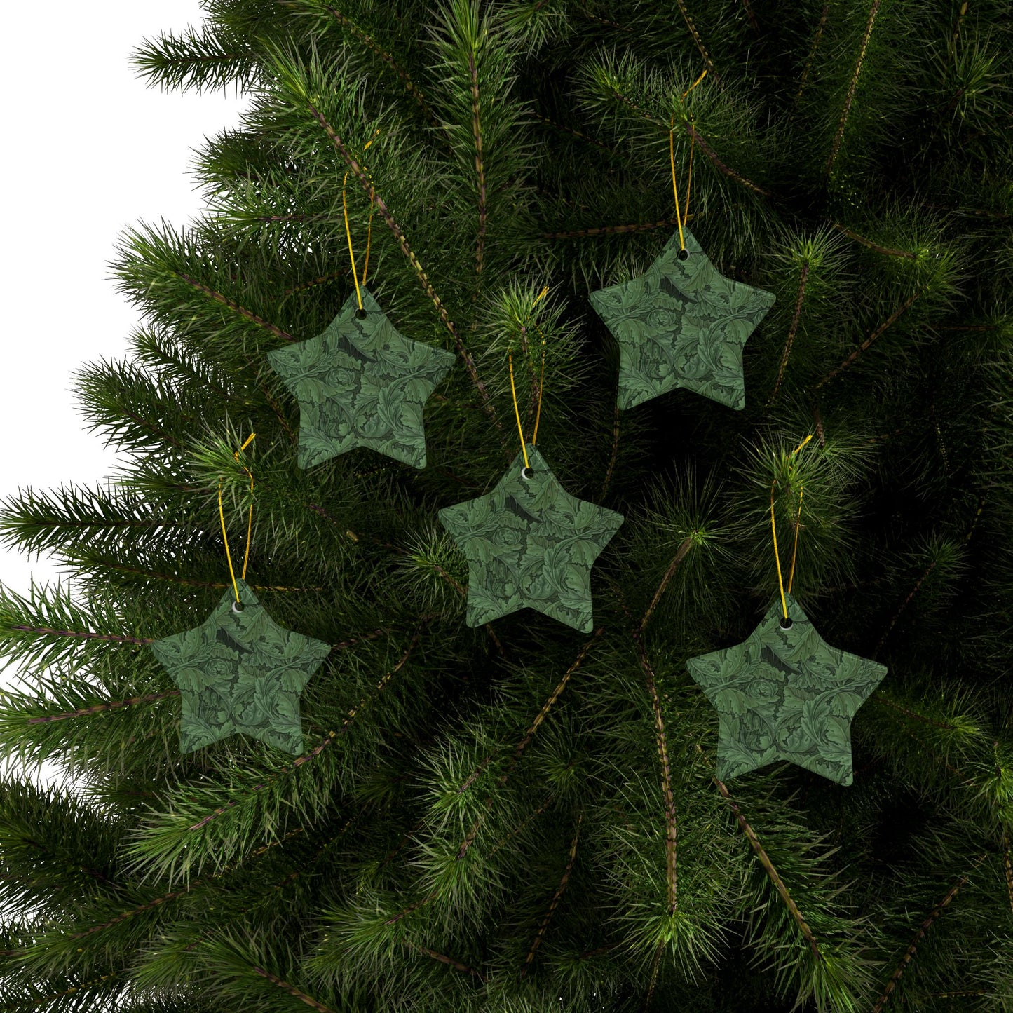 Ceramic Christmas Ornaments inspired by William Morris - Acanthus Collection (Green) - Double Sided Print: 1pc, 3pcs, 5pcs, 10pcs