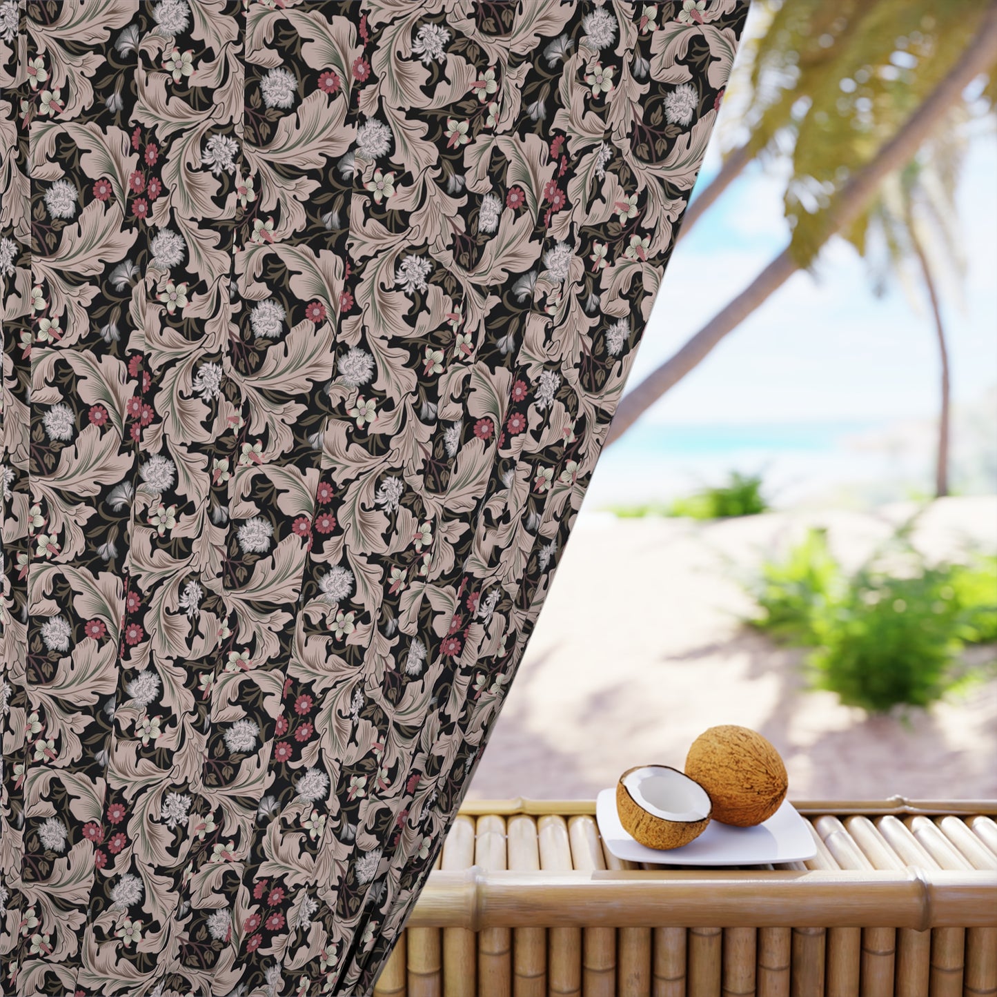 Blackout Window Curtain inspired by William Morris (1 Piece) - Leicester Collection (Mocha)