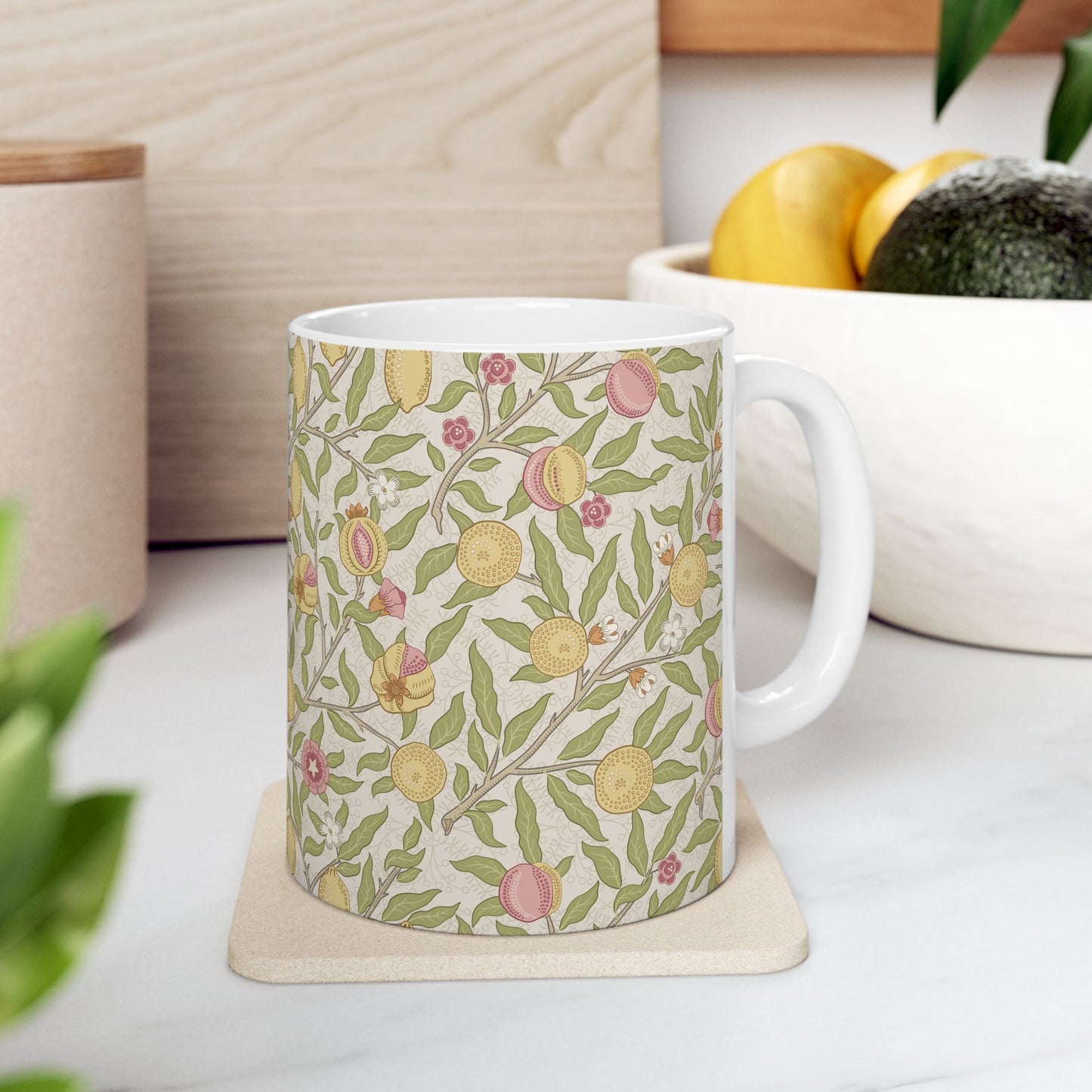 Ceramic Mug inspired by William Morris - Four Fruits Collection (Sand)