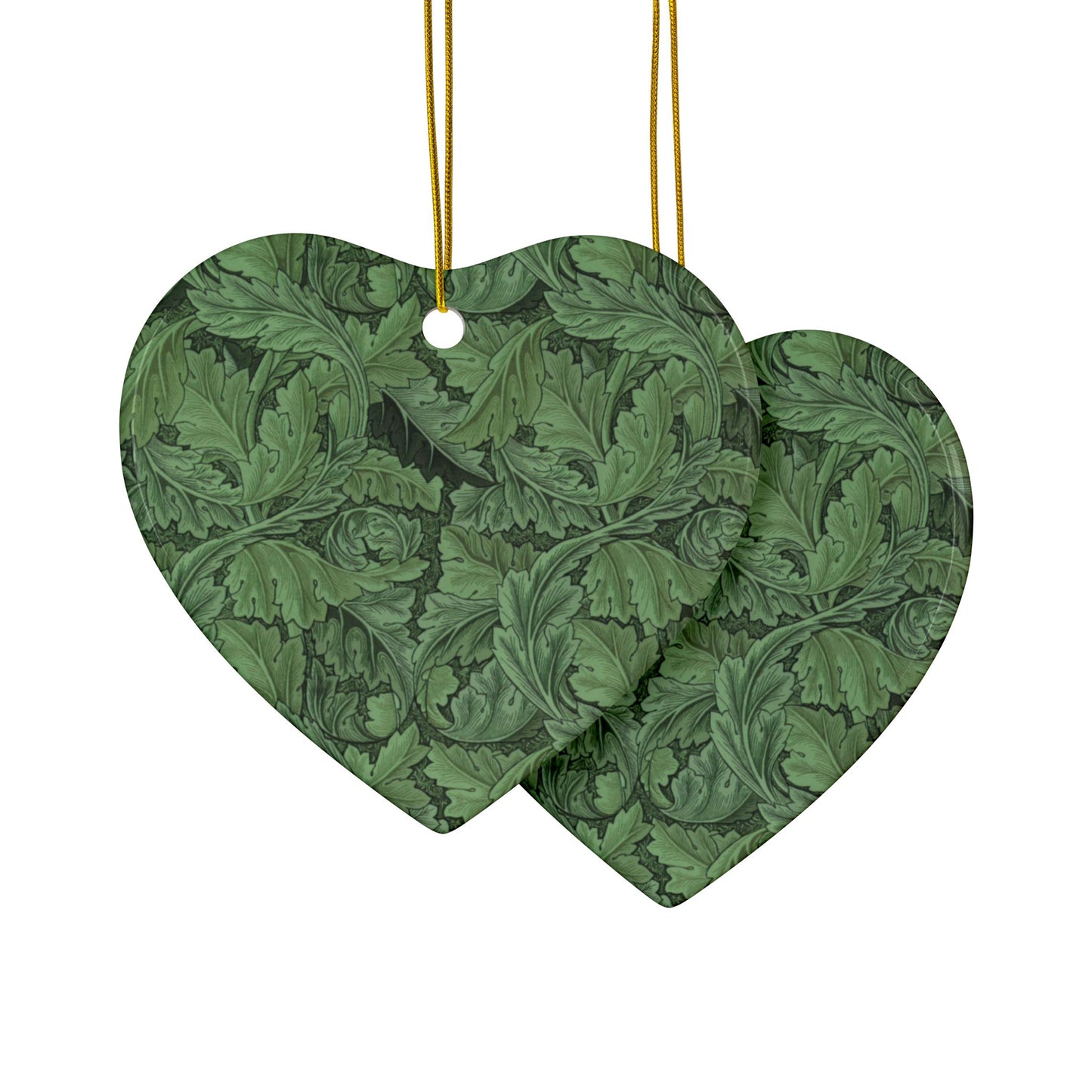 Ceramic Christmas Ornaments inspired by William Morris - Acanthus Collection (Green) - Double Sided Print: 1pc, 3pcs, 5pcs, 10pcs
