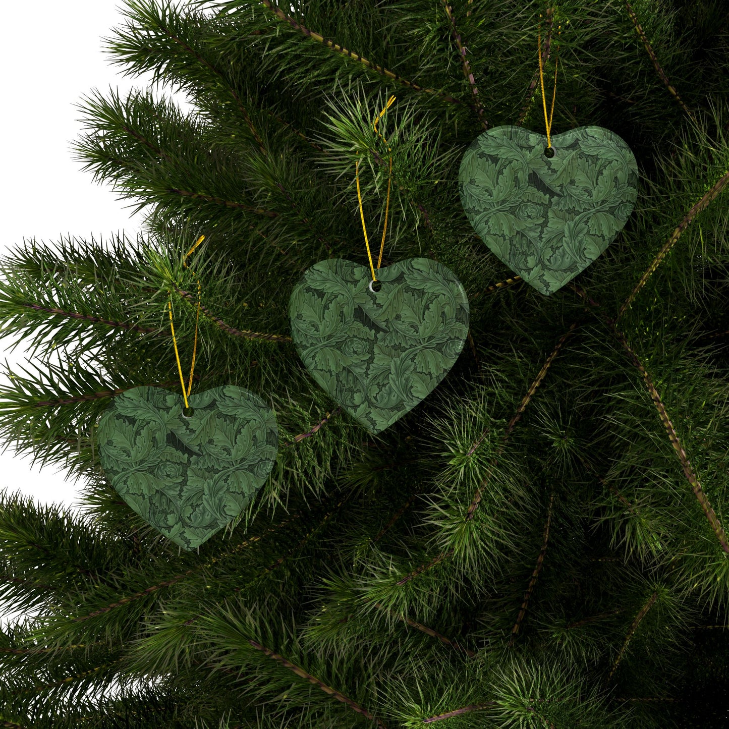 Ceramic Christmas Ornaments inspired by William Morris - Acanthus Collection (Green) - Double Sided Print: 1pc, 3pcs, 5pcs, 10pcs
