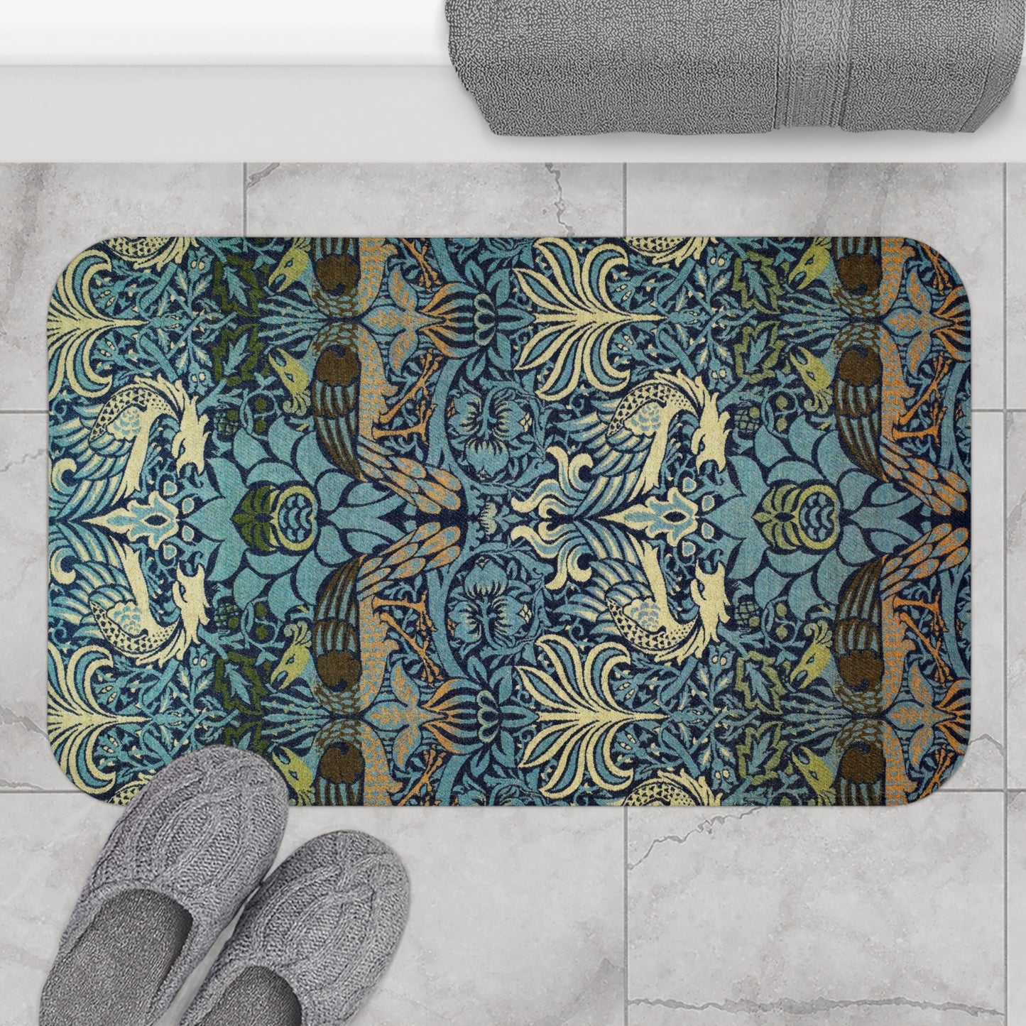 Bath Mat inspired by William Morris - Peacock and Dragon Collection