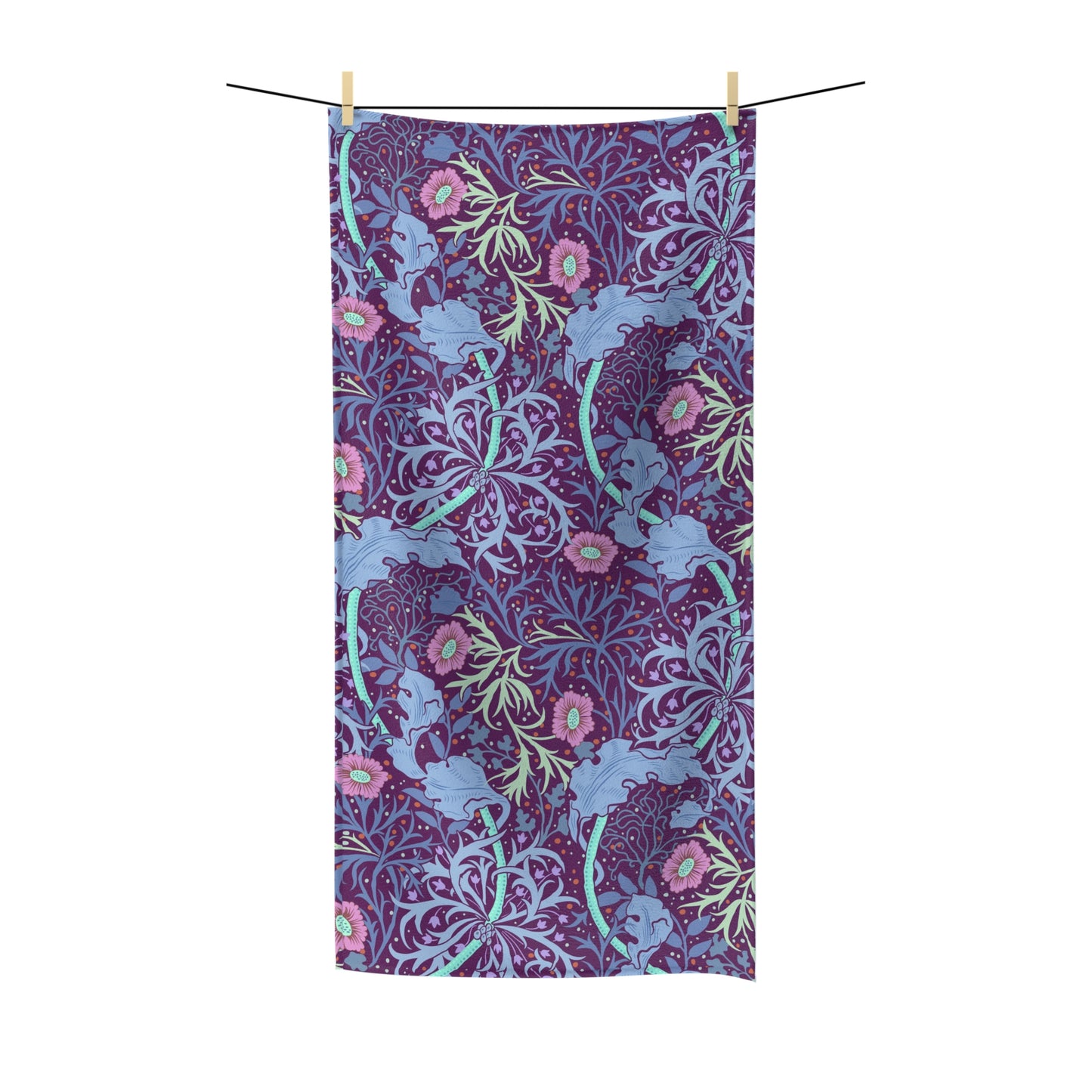 Luxury Polycotton Towel inspired by William Morris - Seaweed Collection (Pink Flowers)