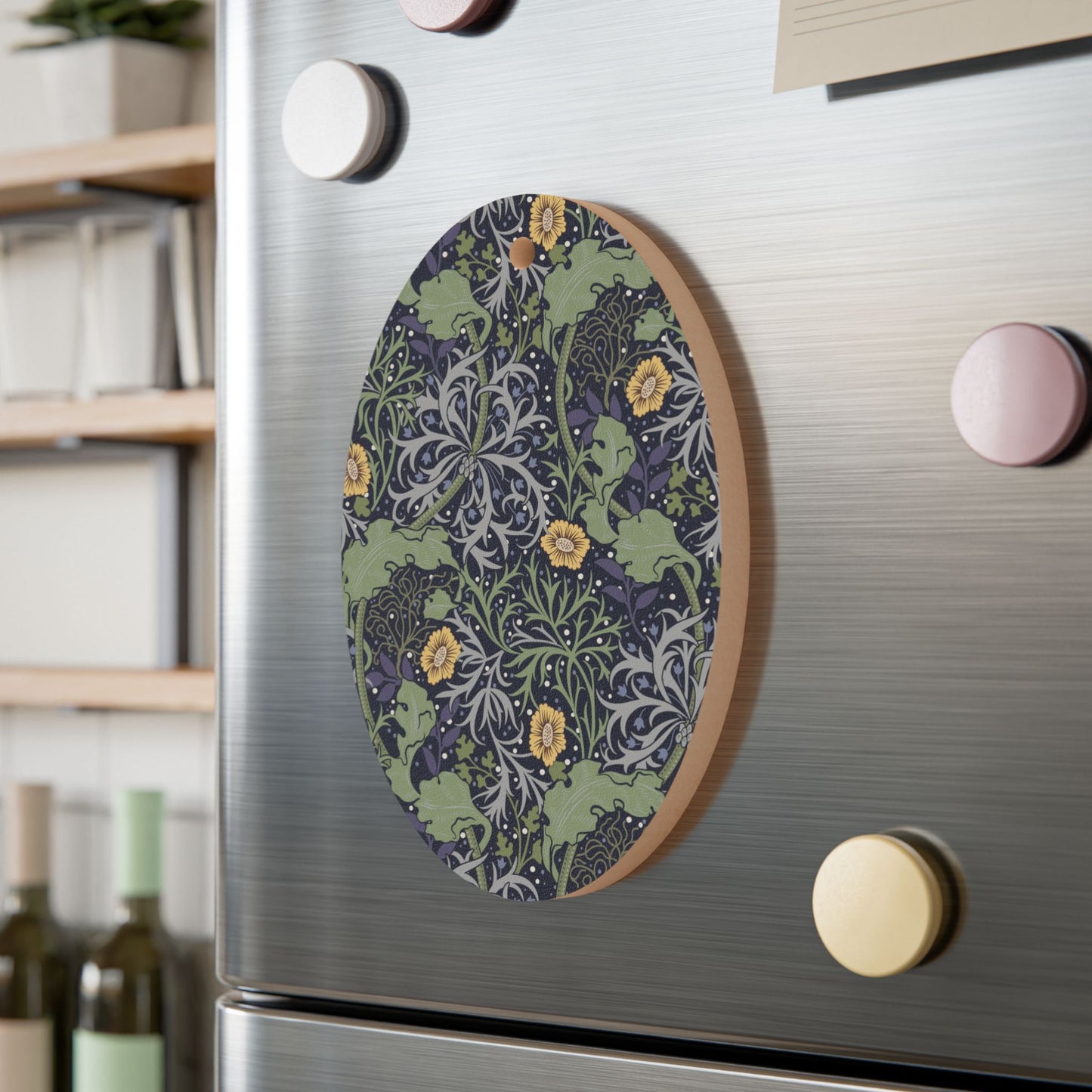 Wooden Christmas Ornaments inspired by William Morris - Seaweed Collection (Yellow Flower)