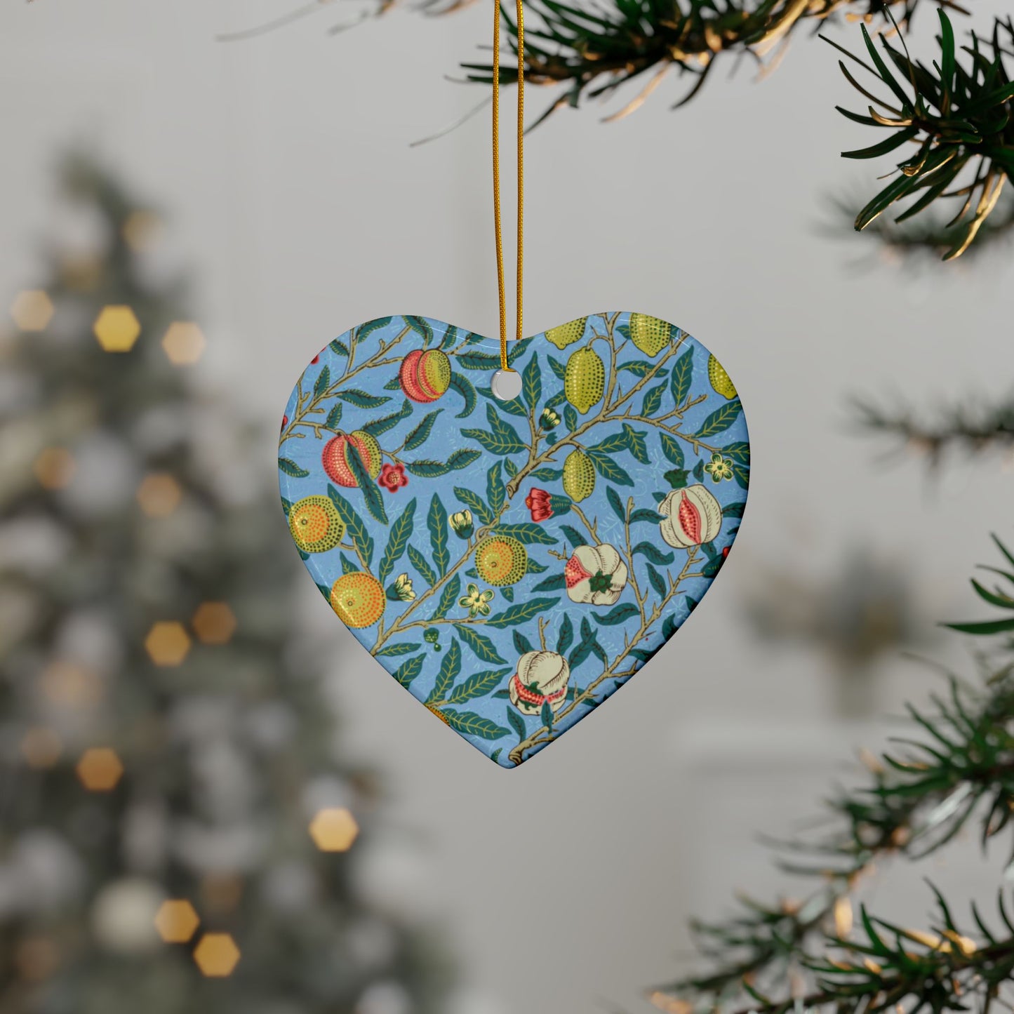 Ceramic Christmas Ornaments inspired by William Morris - Four Fruits Collection (Sky) - Double Sided Print: 1pc, 3pcs, 5pcs, 10pcs