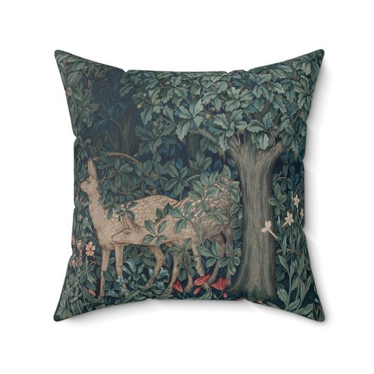 William Morris & Co Faux Suede Square Cushion 'Dear' - Green Forest Collection