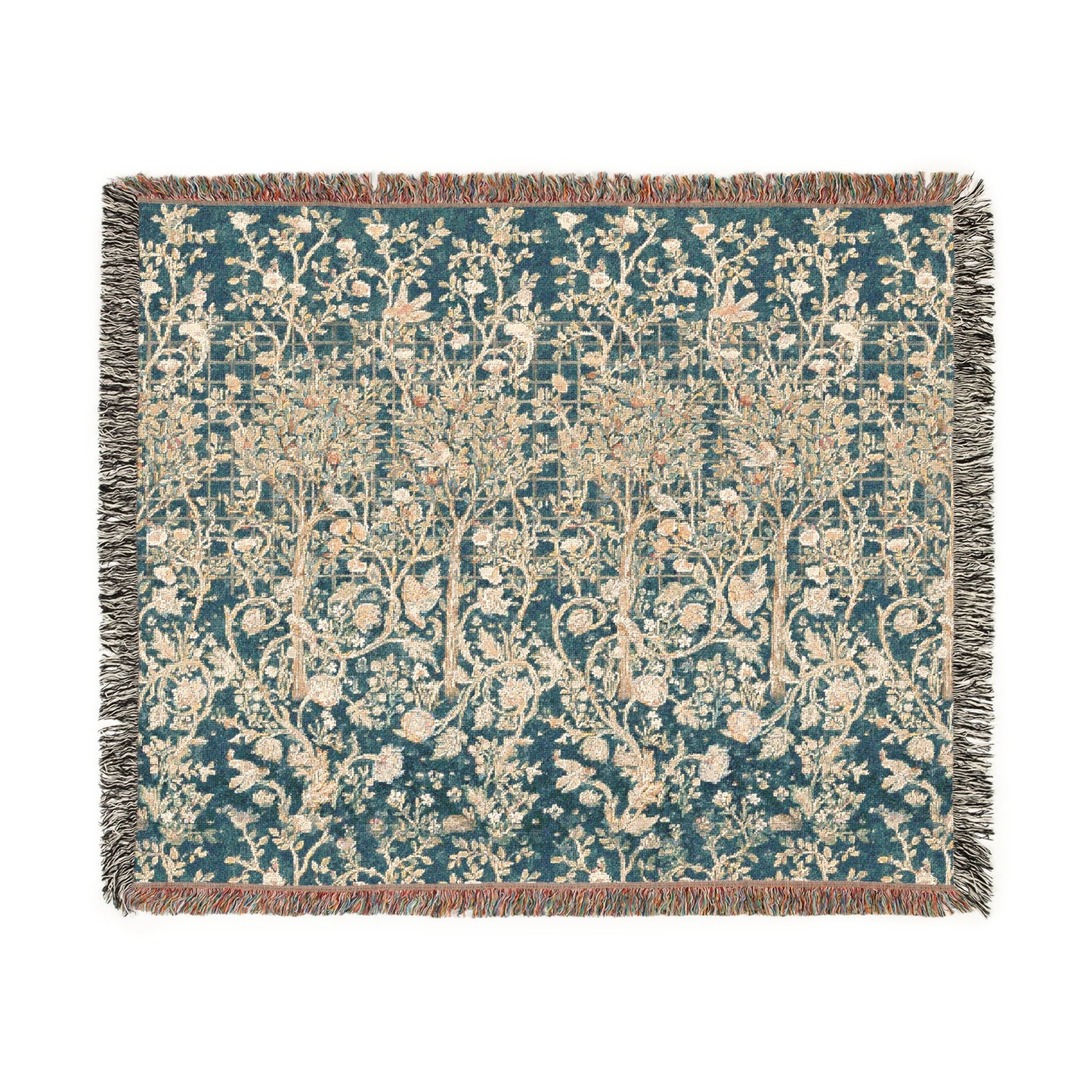 Woven Cotton Blanket inspired by William Morris - Melsetter Collection (Evergreen Teal)