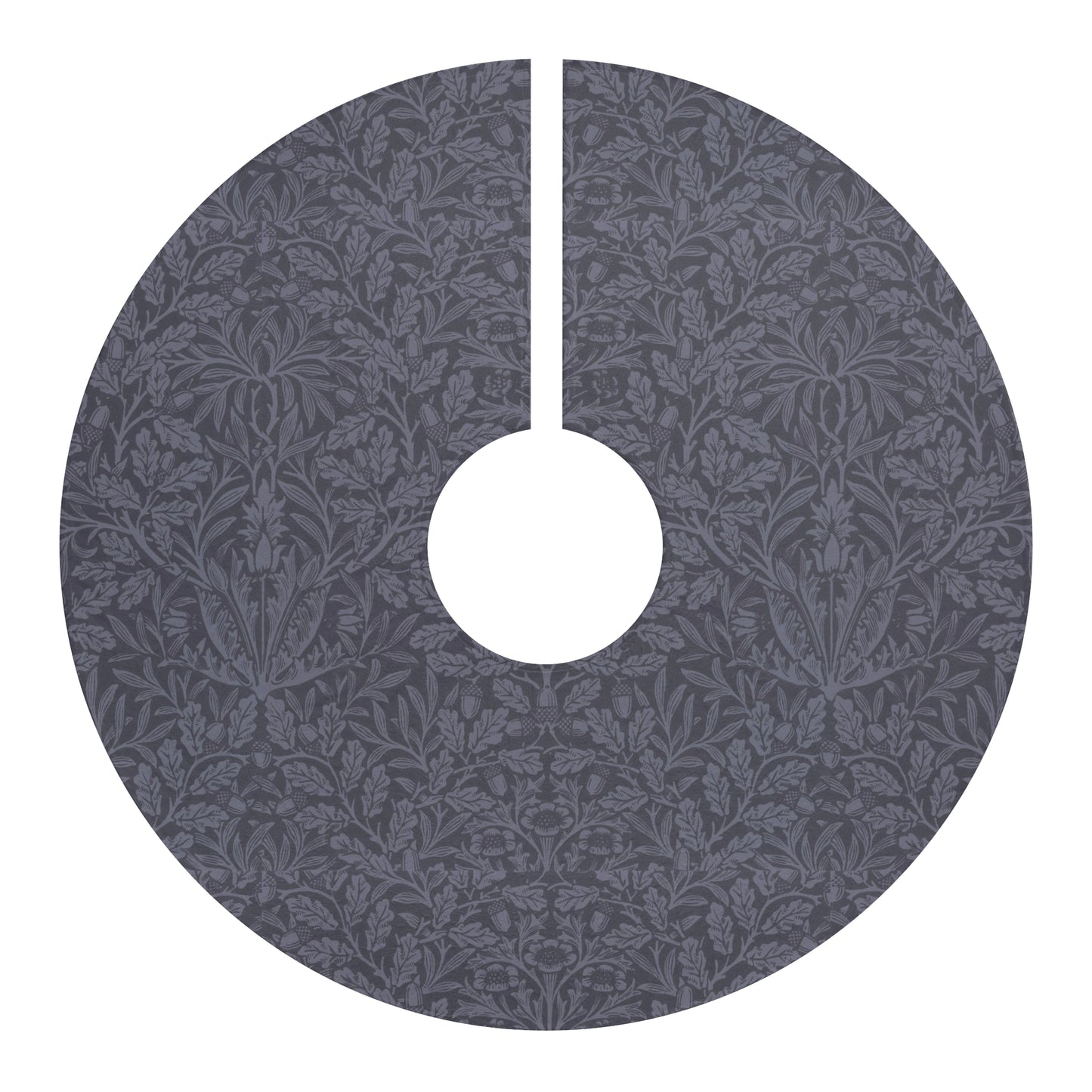Christmas Tree Skirt by William Morris & Co in a pattern called Acorn & Oak Leaves Collection in a smoky blue colour