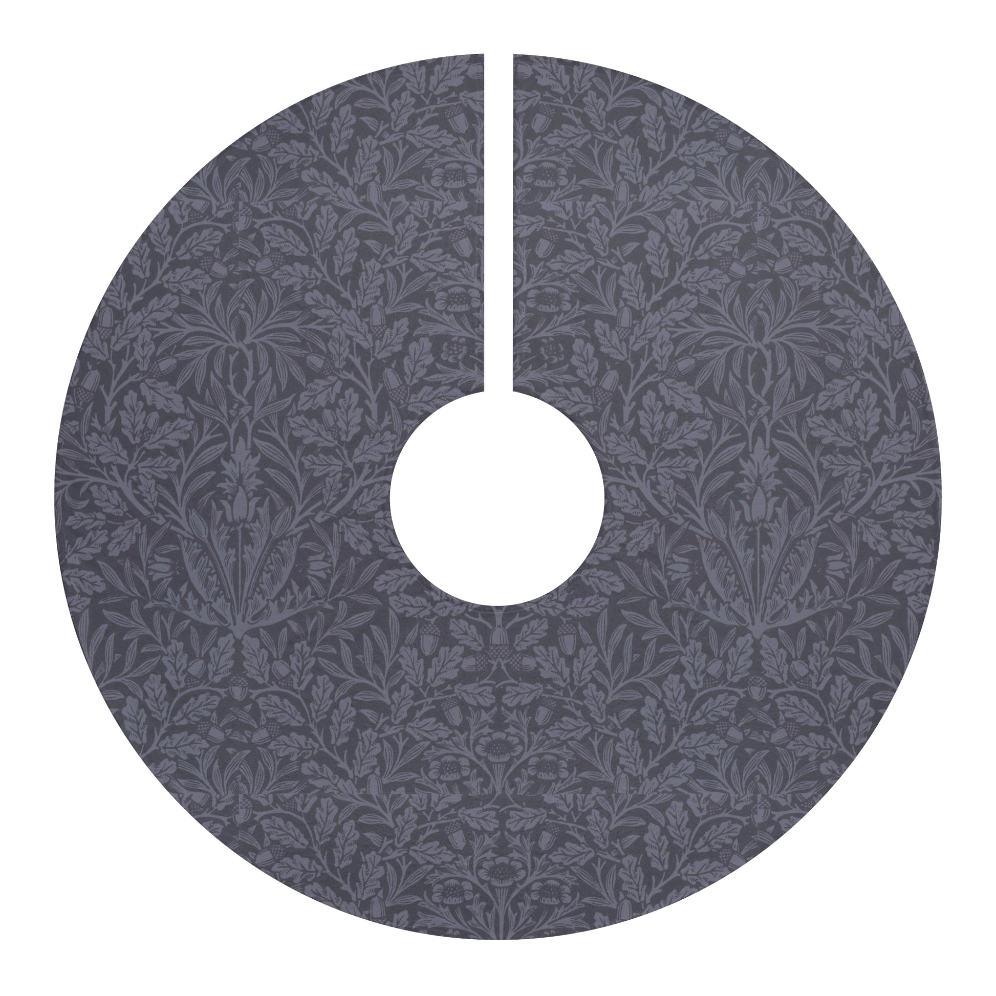 Christmas Tree Skirt by William Morris & Co in a pattern called Acorn & Oak Leaves Collection in a smoky blue colour