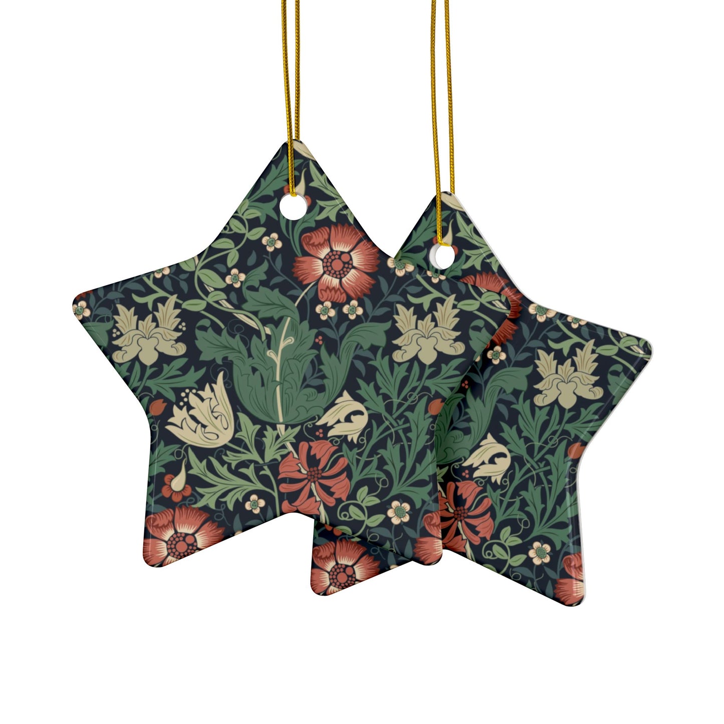 Ceramic Christmas Ornaments inspired by William Morris - Compton Collection (Hill Cottage) - Double Sided Print: 1pc, 3pcs, 5pcs, 10pcs