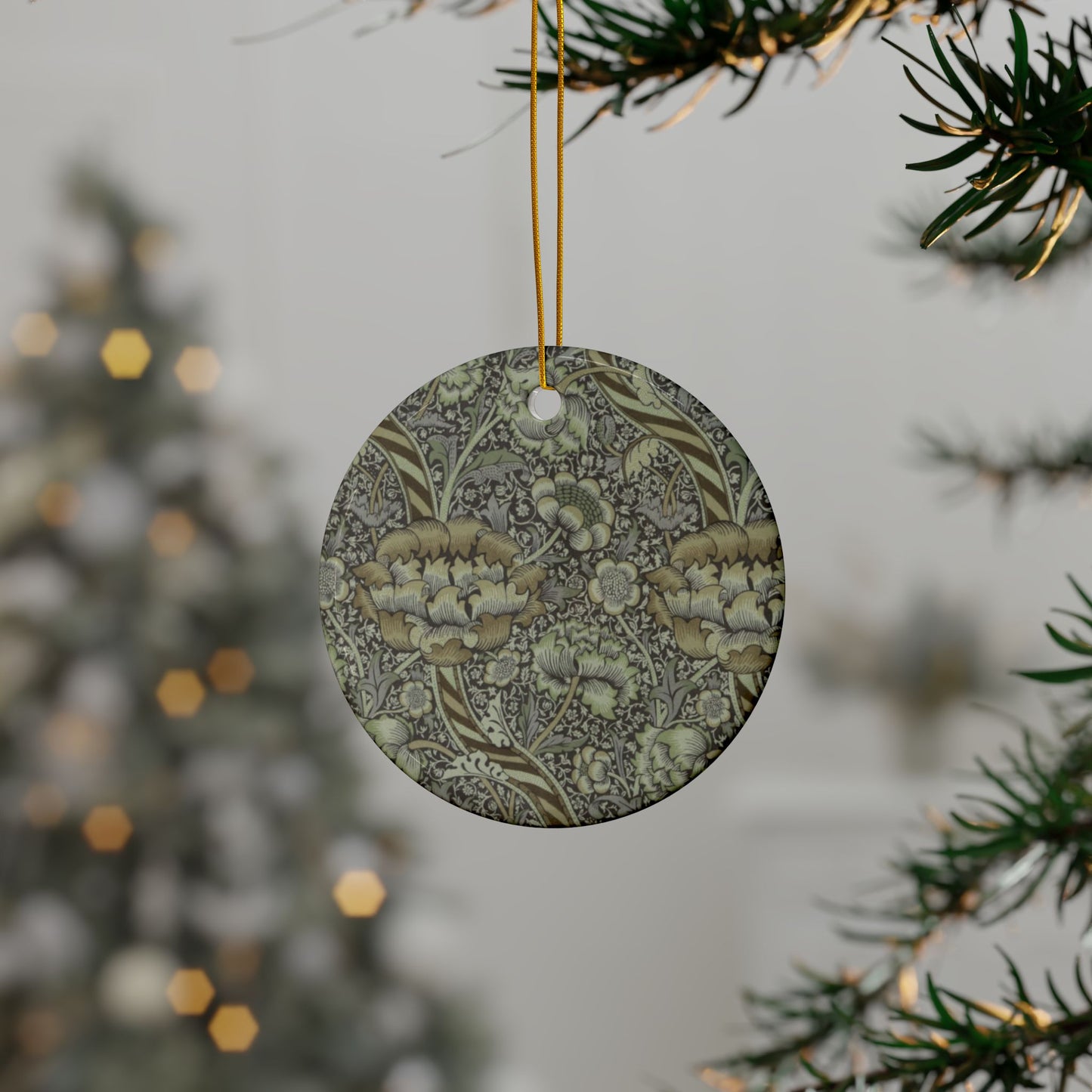 Ceramic Christmas Ornaments inspired by William Morris - Wandle Collection (Grey) - Double Sided Print: 1pc, 3pcs, 5pcs, 10pcs