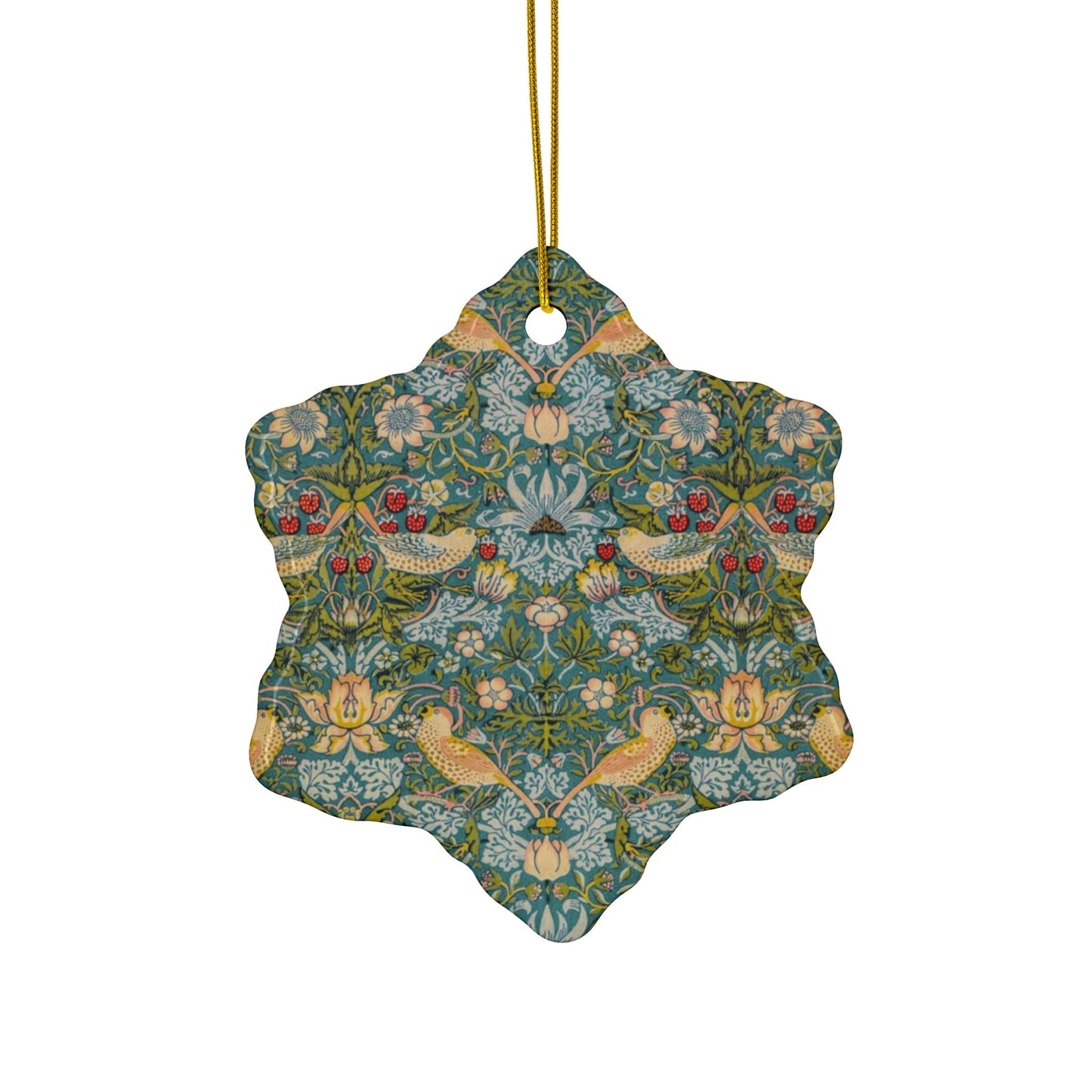 Ceramic Christmas Ornaments inspired by William Morris - Strawberry Thief Collection (Duck Egg Blue) - Double Sided Print: 1pc, 3pcs, 5pcs, 10pcs