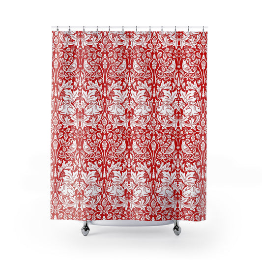 Shower Curtain inspired by William Morris - Brer Rabbit Collection (Red)