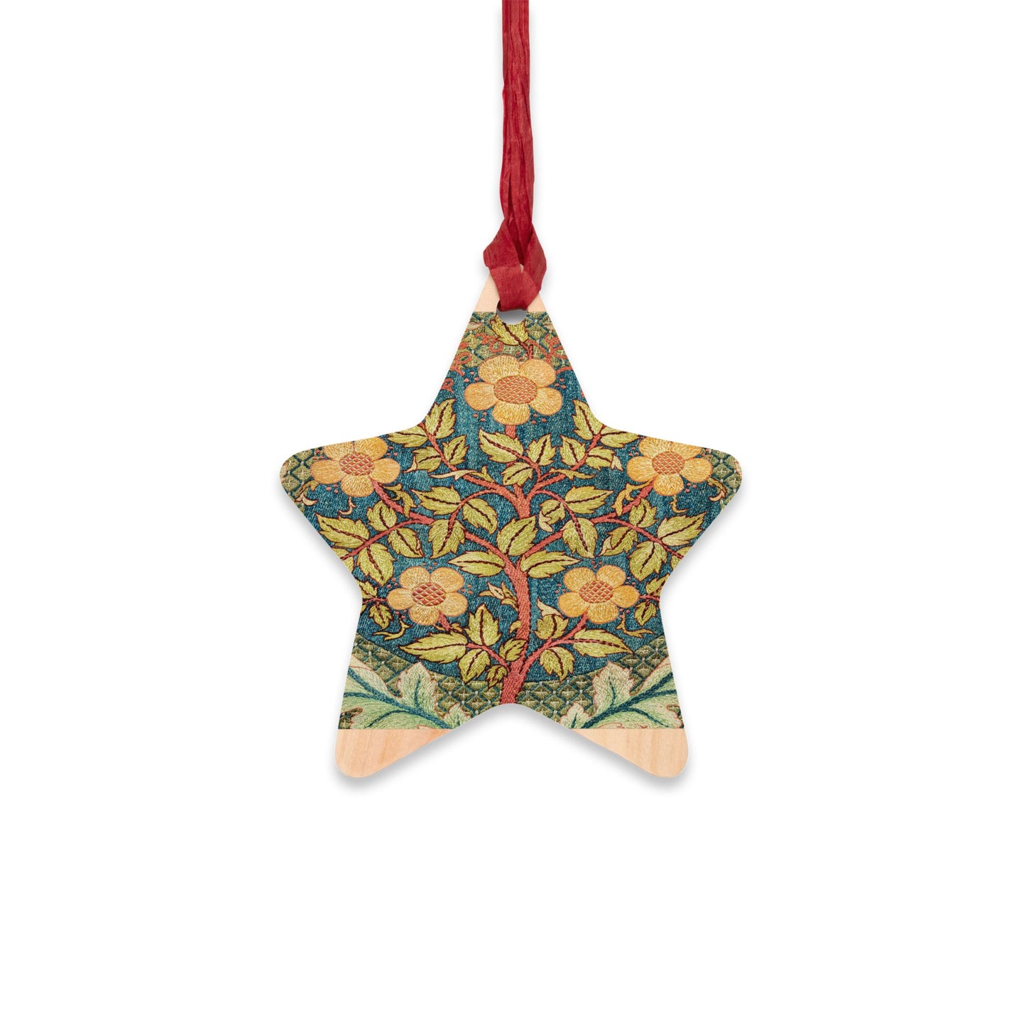 Wooden Christmas Ornaments inspired by William Morris - Rose Wreath Collection