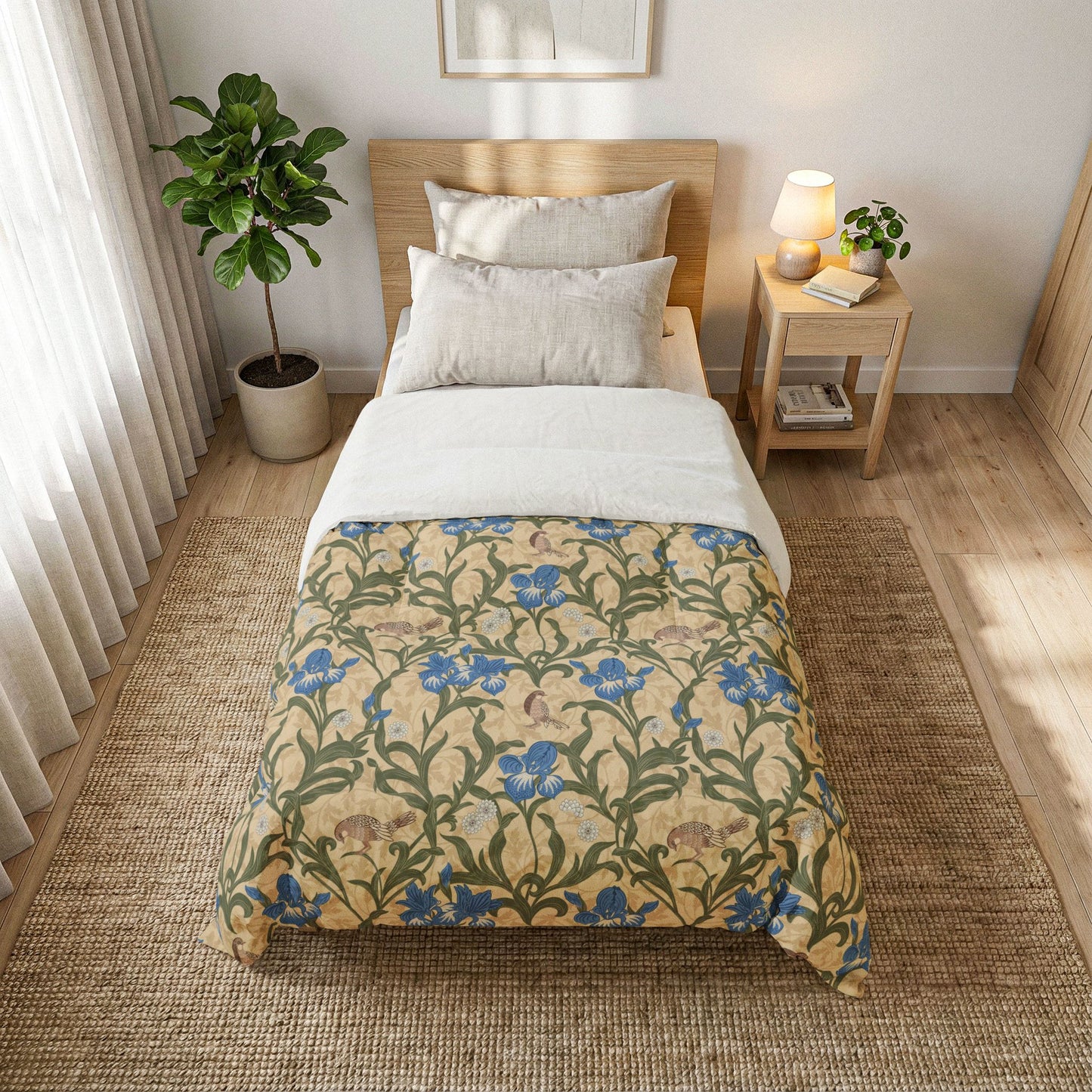 Cotton Comforter inspired by William Morris - Blue Iris Collection