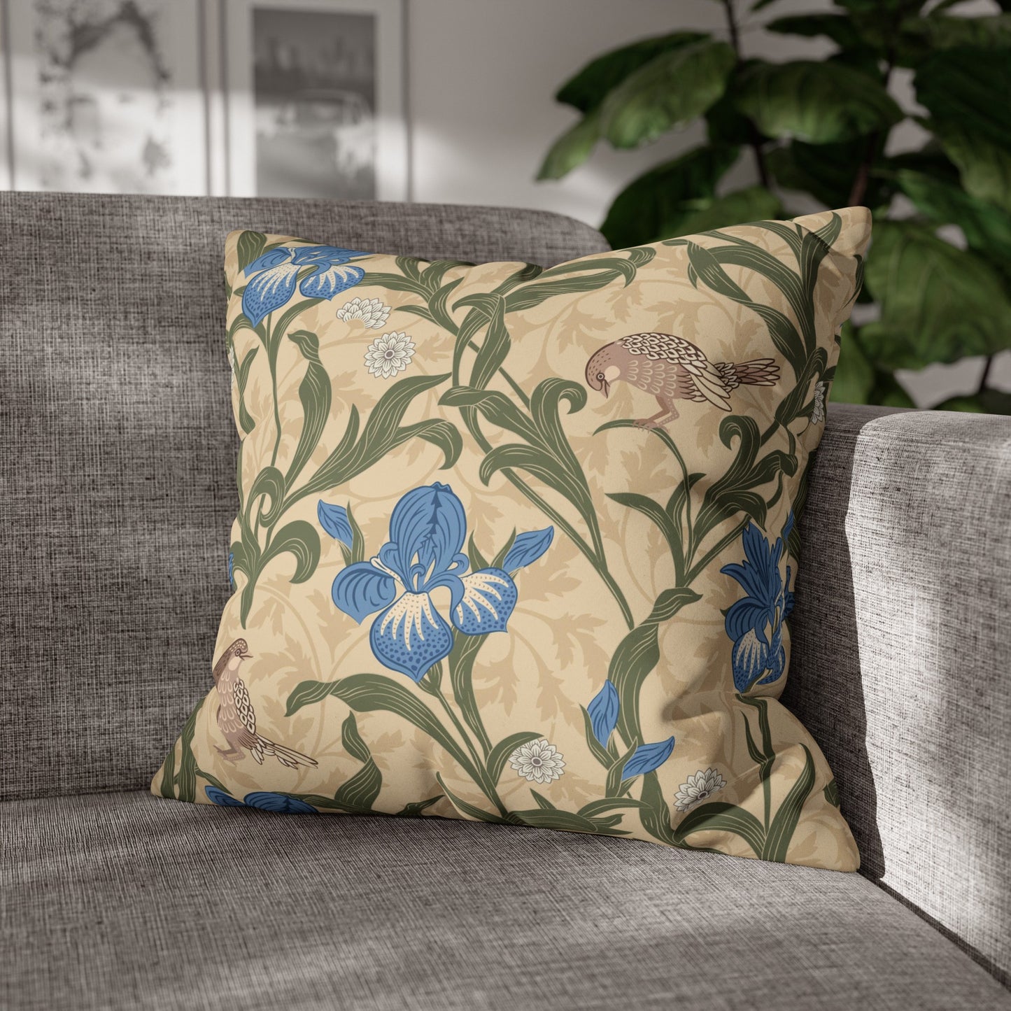 Faux Suede Cushion Cover inspired by William Morris - Blue Iris Collection