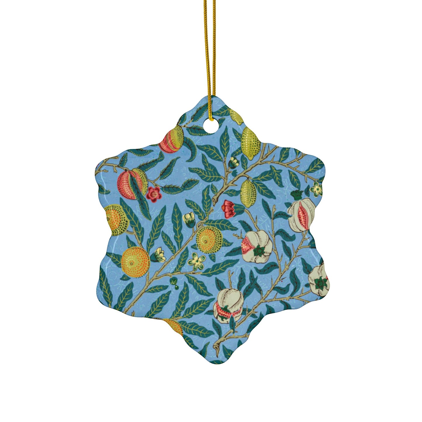 Ceramic Christmas Ornaments inspired by William Morris - Four Fruits Collection (Sky) - Double Sided Print: 1pc, 3pcs, 5pcs, 10pcs