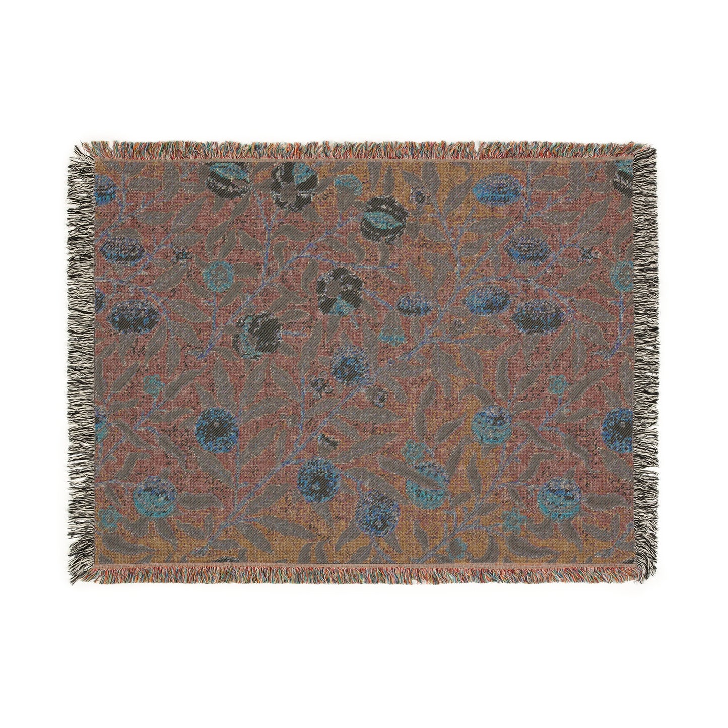 Woven Cotton Blanket inspired by William Morris - Four Fruits Collection (Sky)